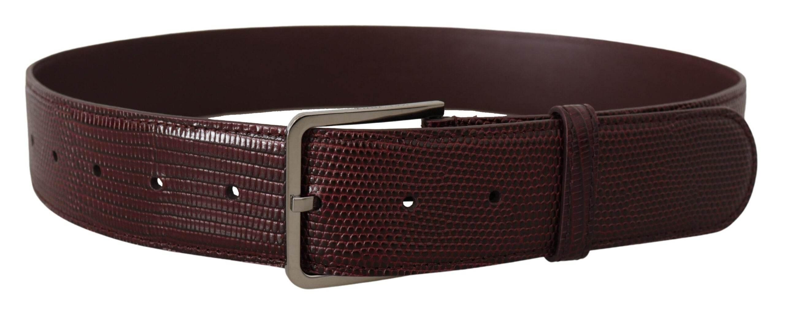 Dolce & Gabbana Elegant Maroon Leather Belt with Engraved Buckle - Hilstor
