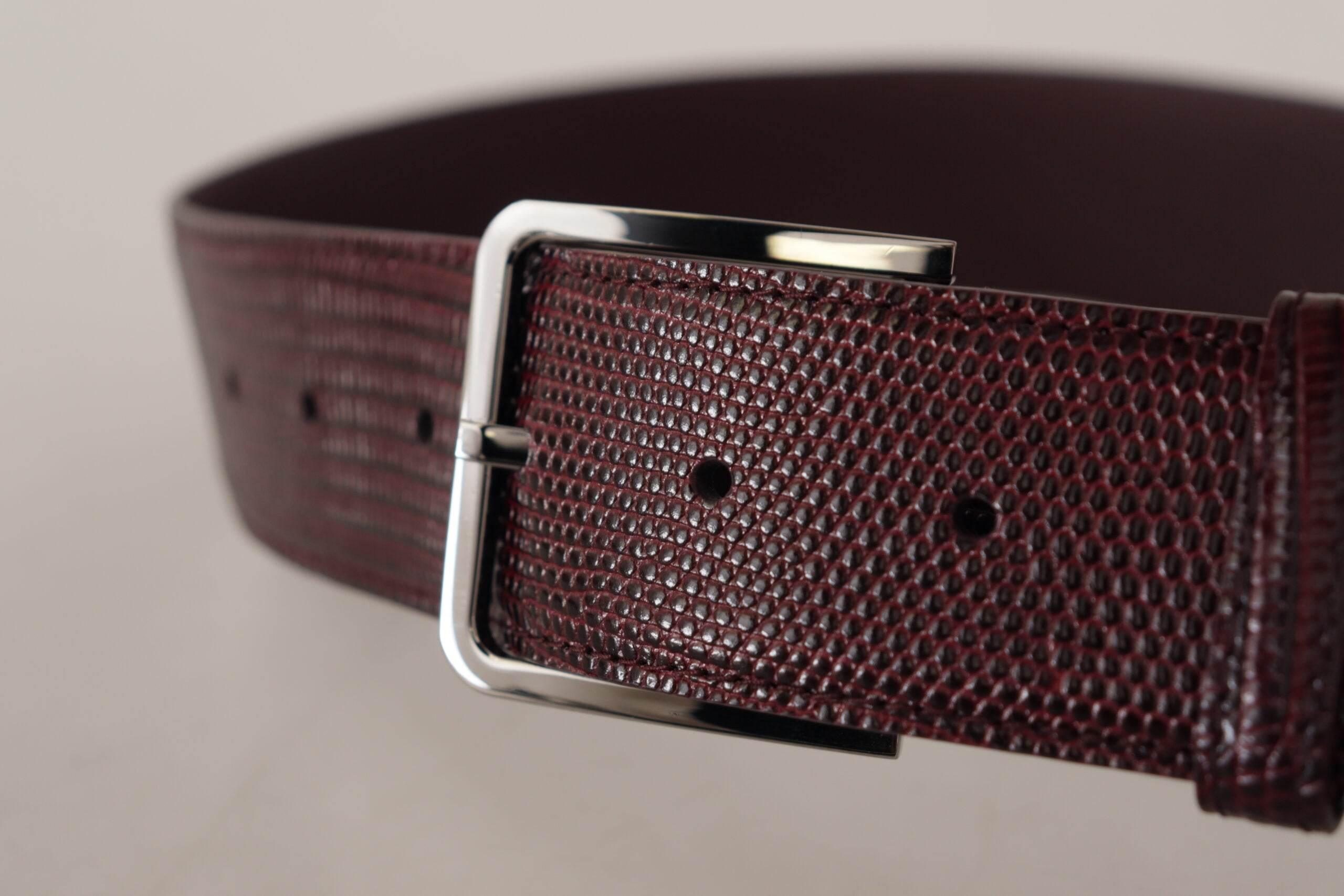 Dolce & Gabbana Elegant Maroon Leather Belt with Engraved Buckle - Hilstor