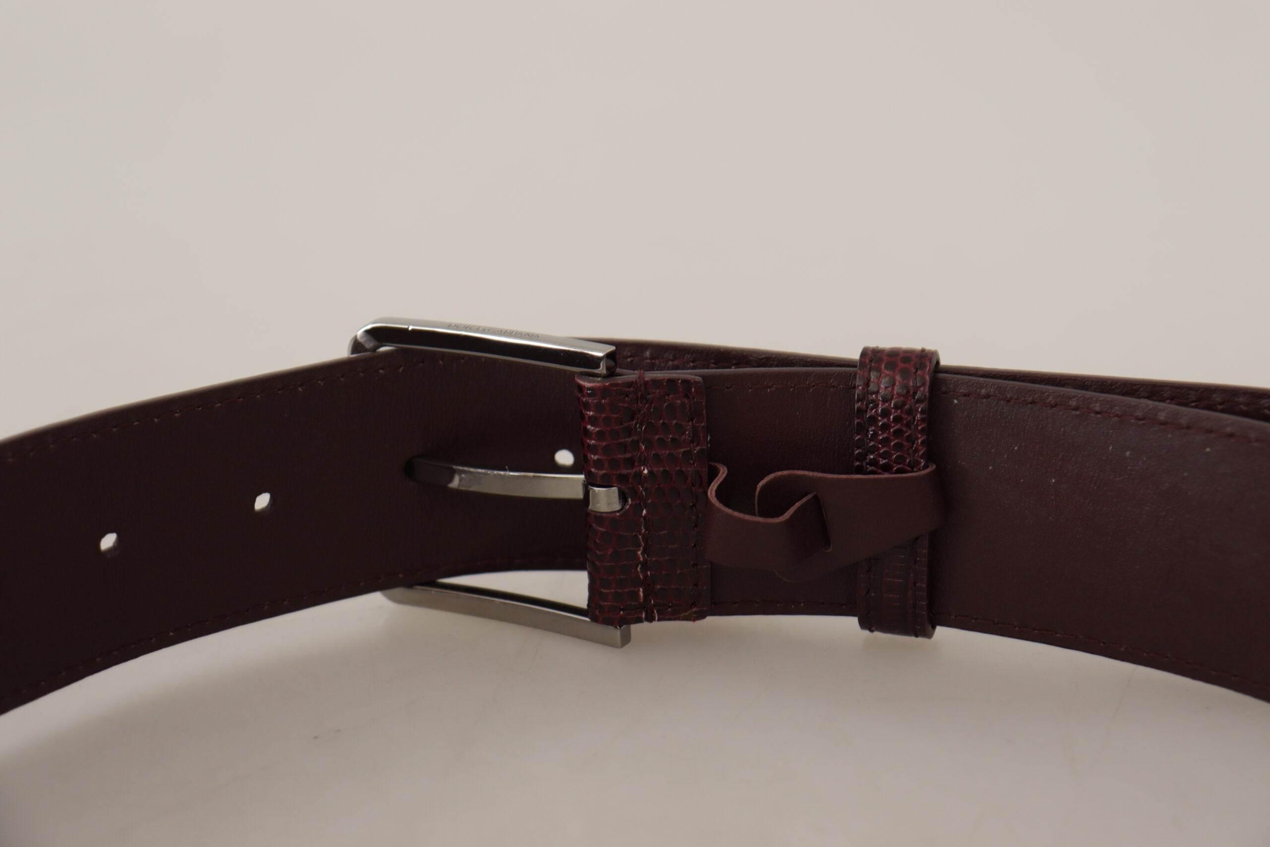 Dolce & Gabbana Elegant Maroon Leather Belt with Engraved Buckle - Hilstor