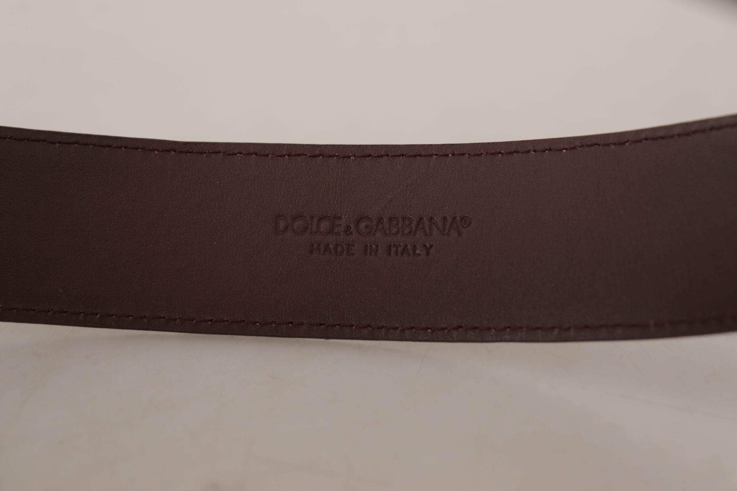 Dolce & Gabbana Elegant Maroon Leather Belt with Engraved Buckle - Hilstor