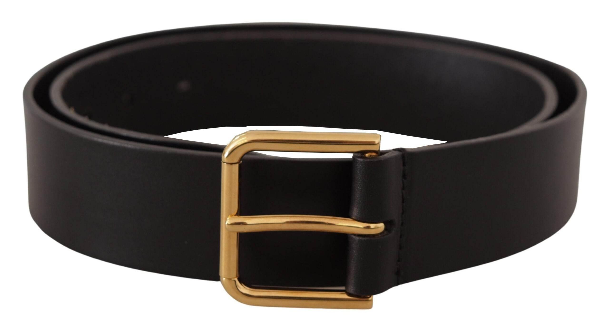 Dolce & Gabbana Elegant Black Leather Belt with Gold-Tone Buckle - Hilstor