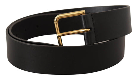Dolce & Gabbana Elegant Black Leather Belt with Gold-Tone Buckle - Hilstor