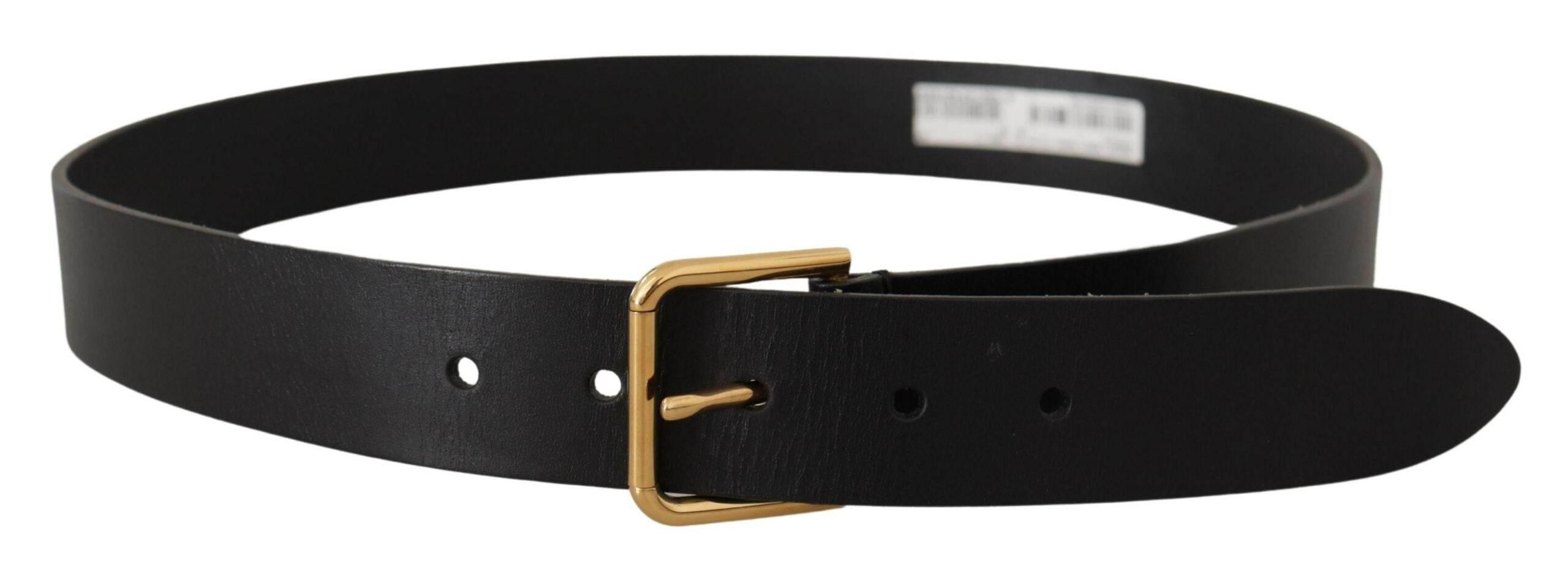 Dolce & Gabbana Elegant Black Leather Belt with Gold-Tone Buckle - Hilstor