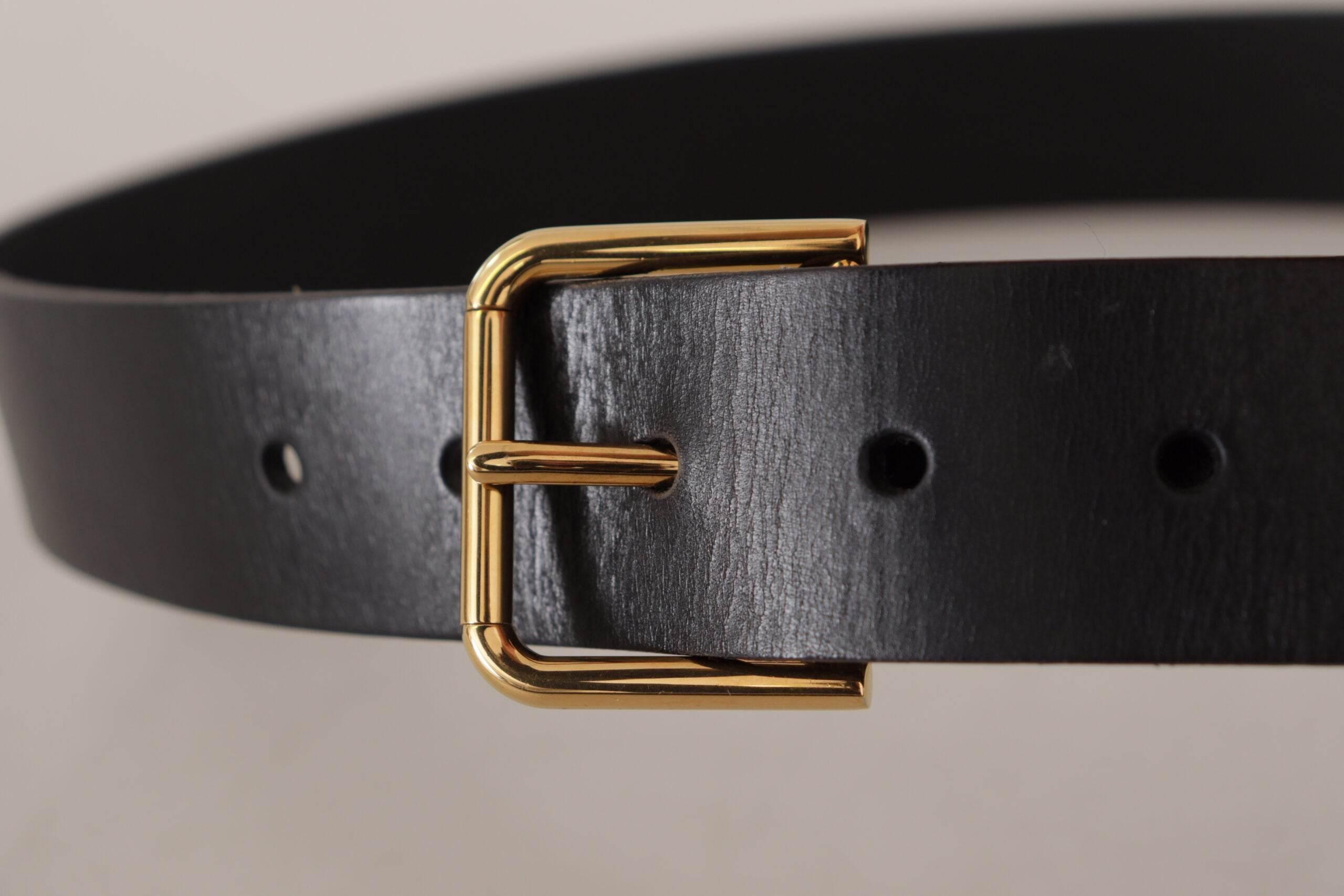 Dolce & Gabbana Elegant Black Leather Belt with Gold-Tone Buckle - Hilstor