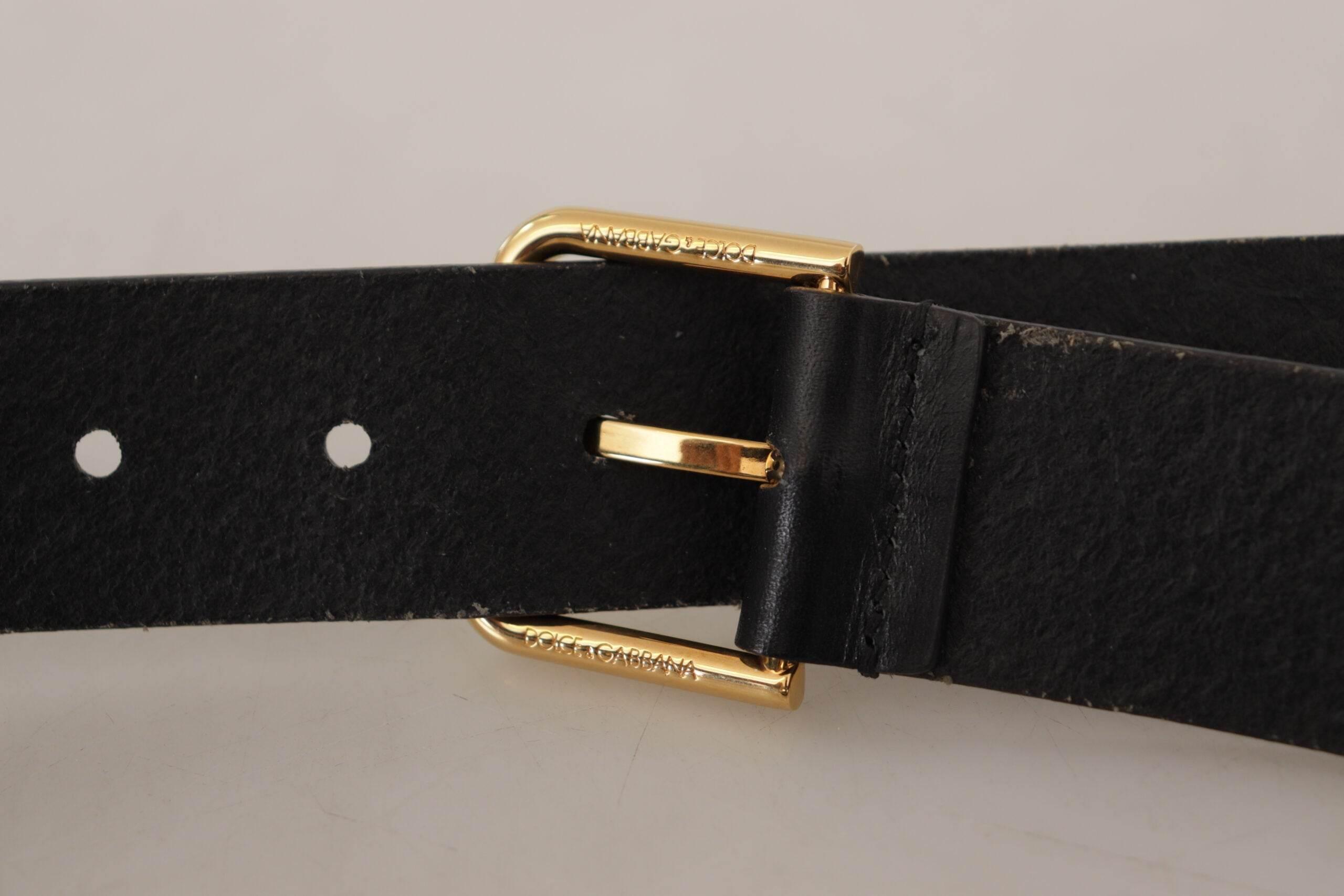 Dolce & Gabbana Elegant Black Leather Belt with Gold-Tone Buckle - Hilstor