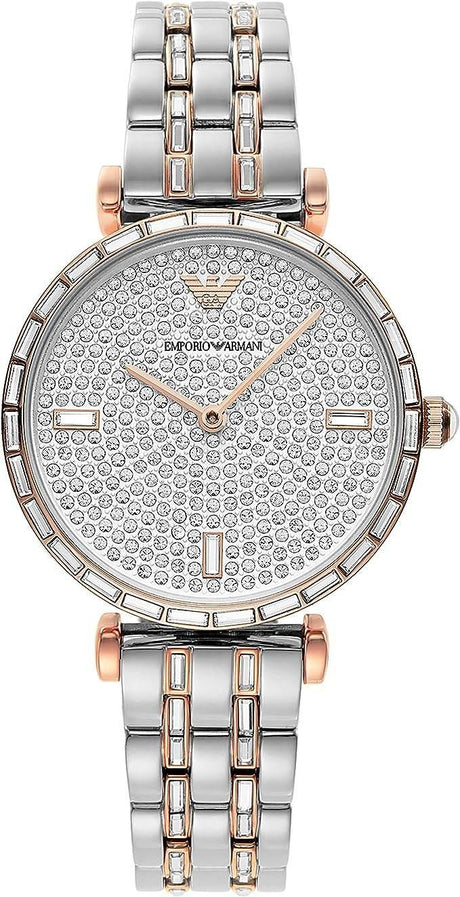 Emporio Armani Elegant Two-Tone Crystal Pave Watch - Hilstor