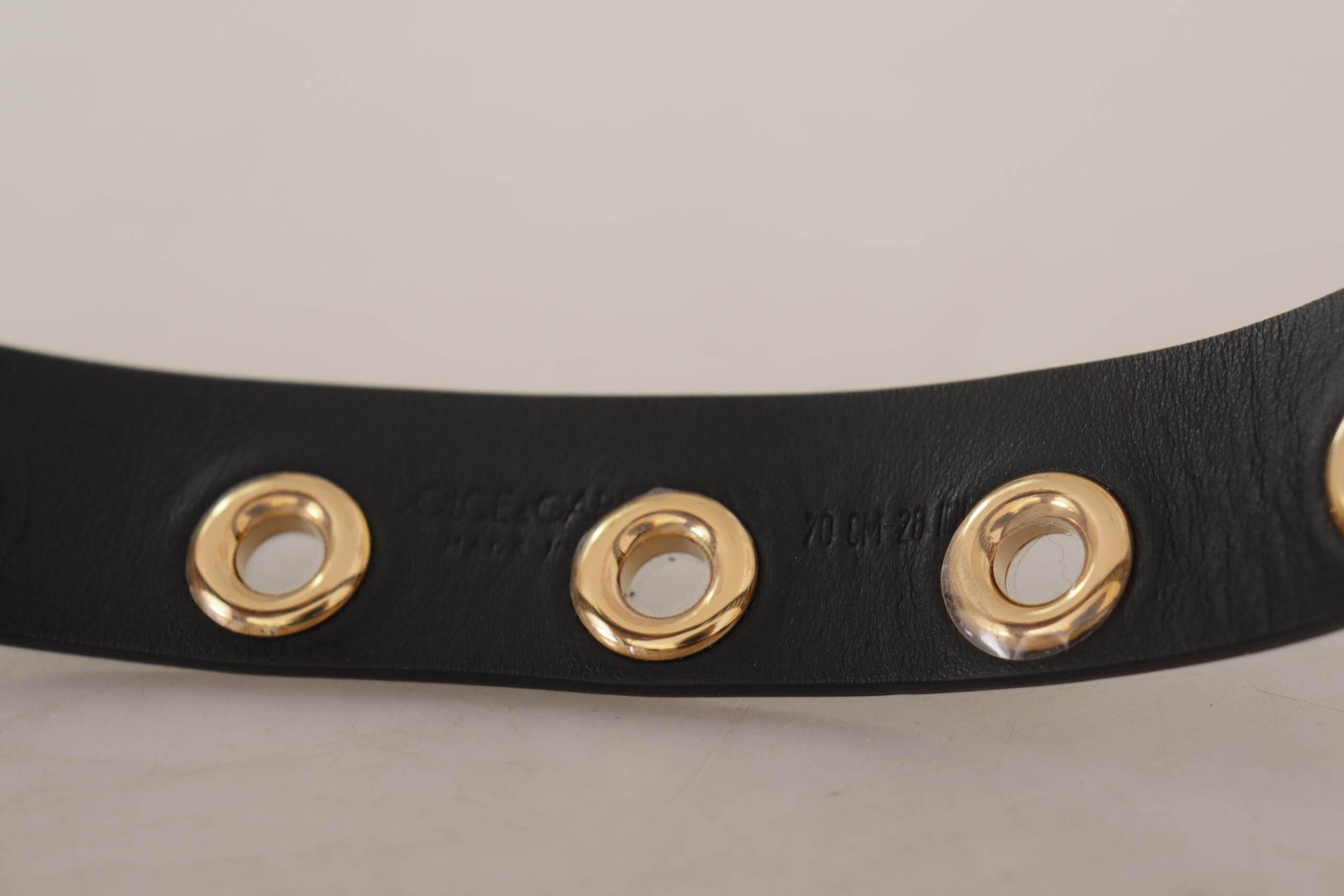 Dolce & Gabbana Chic Black Leather Belt with Engraved Buckle - Hilstor