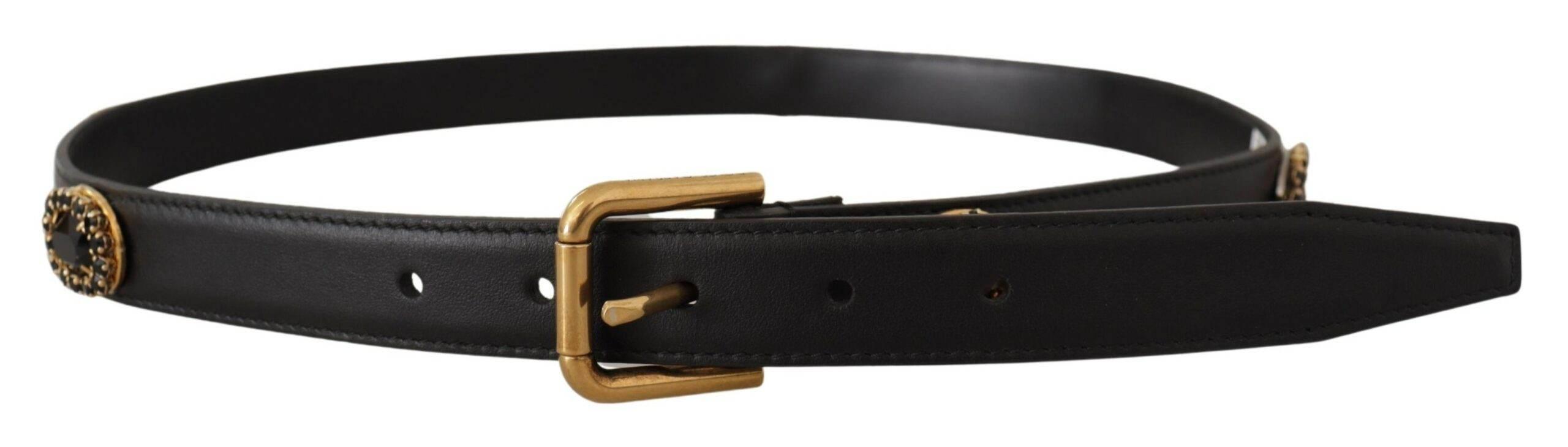 Dolce & Gabbana Elegant Black Leather Logo Belt - Hilstor