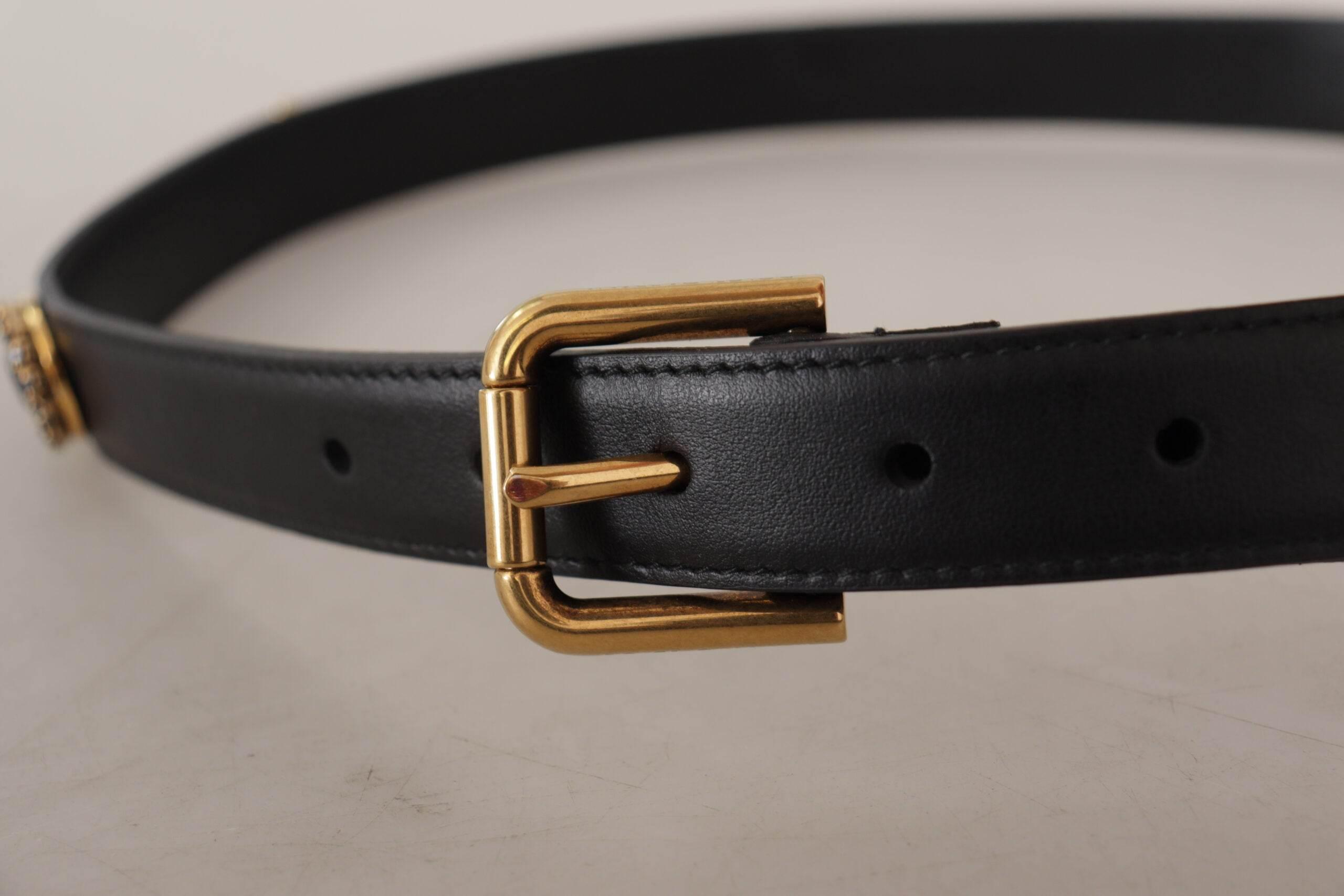 Dolce & Gabbana Elegant Black Leather Logo Belt - Hilstor