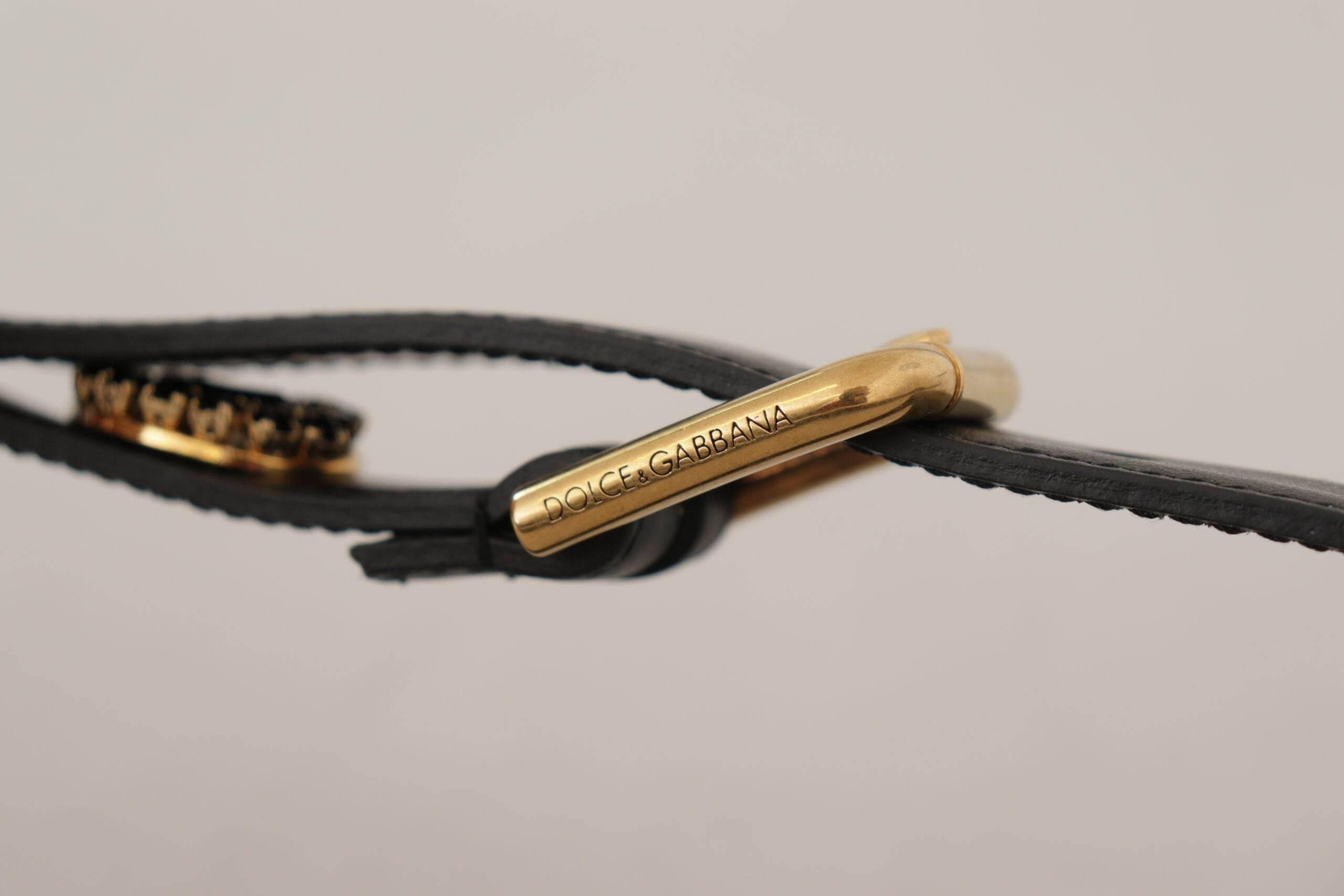 Dolce & Gabbana Elegant Black Leather Logo Belt - Hilstor