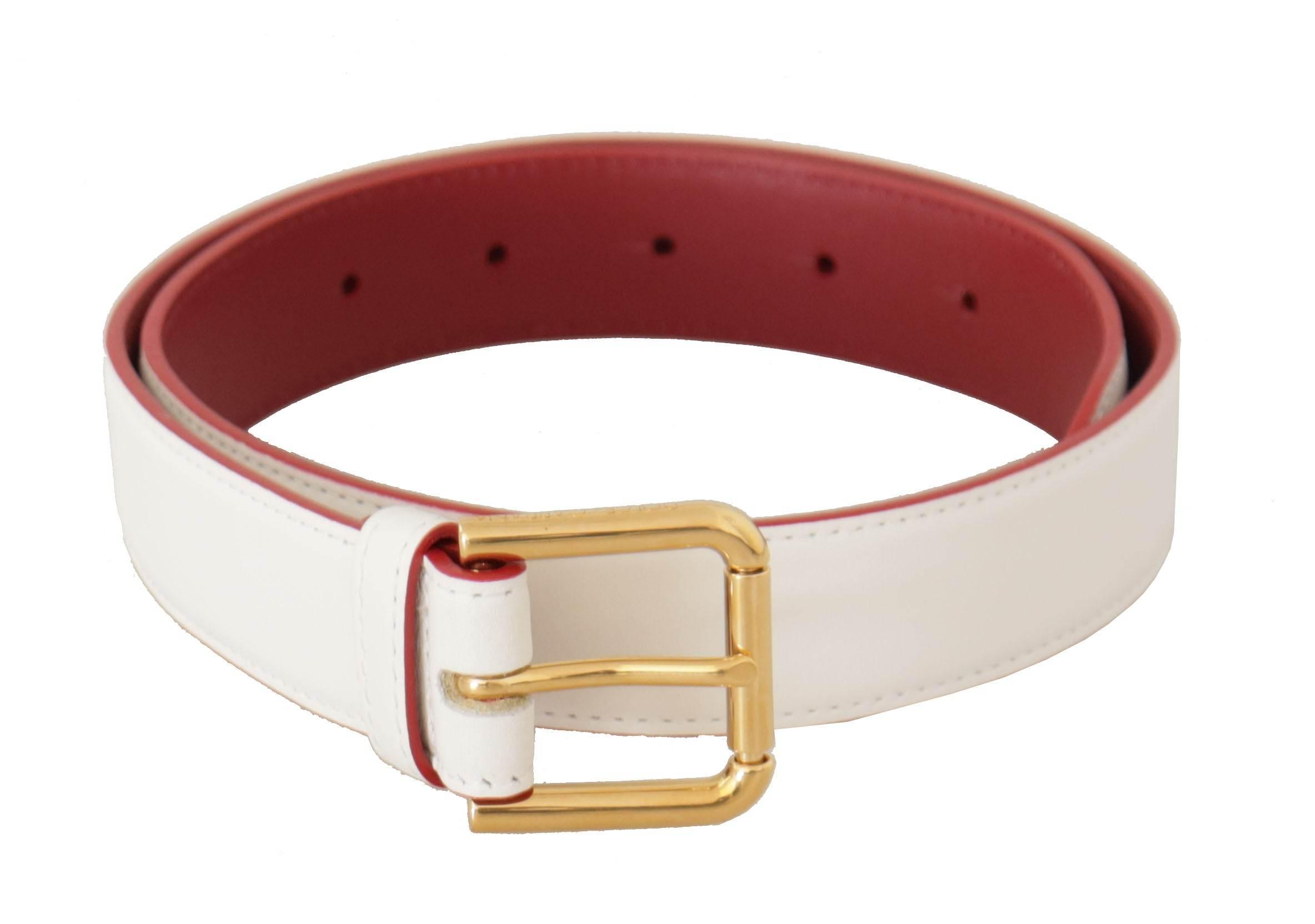 Dolce & Gabbana Elegant White Leather Belt with Engraved Buckle - Hilstor
