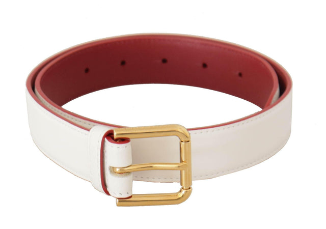Dolce & Gabbana Elegant White Leather Belt with Engraved Buckle - Hilstor