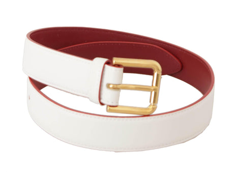 Dolce & Gabbana Elegant White Leather Belt with Engraved Buckle - Hilstor