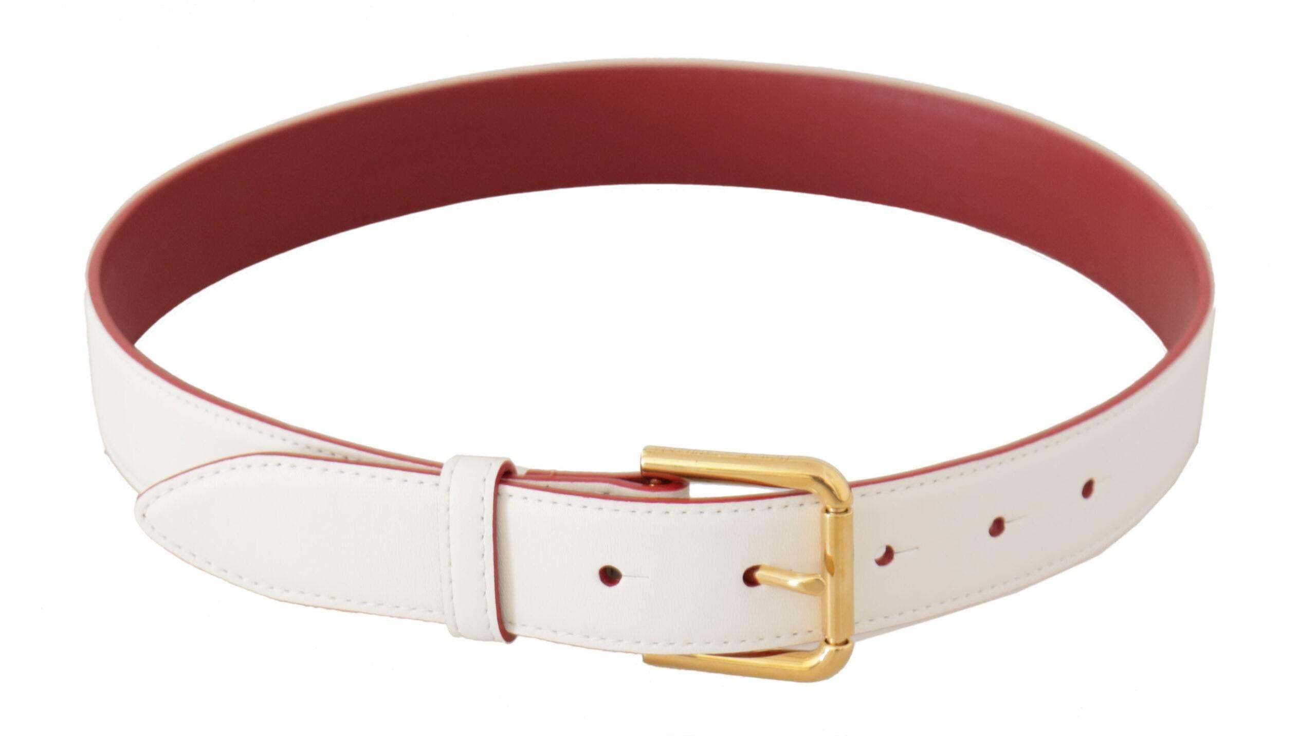 Dolce & Gabbana Elegant White Leather Belt with Engraved Buckle - Hilstor