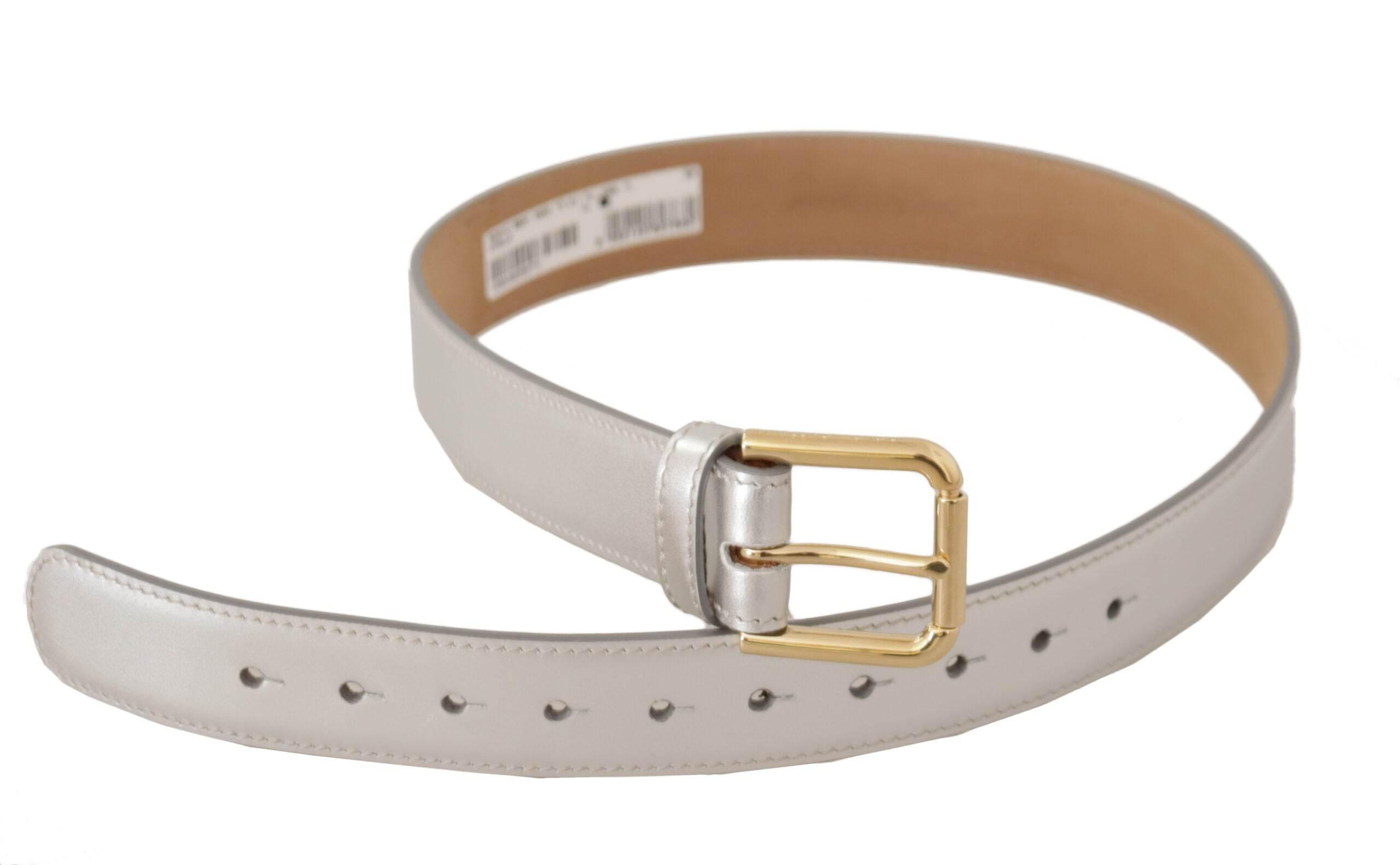 Dolce & Gabbana Engraved Silver-Toned Leather Belt - Hilstor