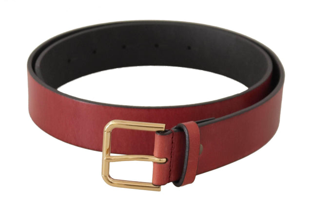 Dolce & Gabbana Elegant Red Leather Belt with Engraved Buckle - Hilstor