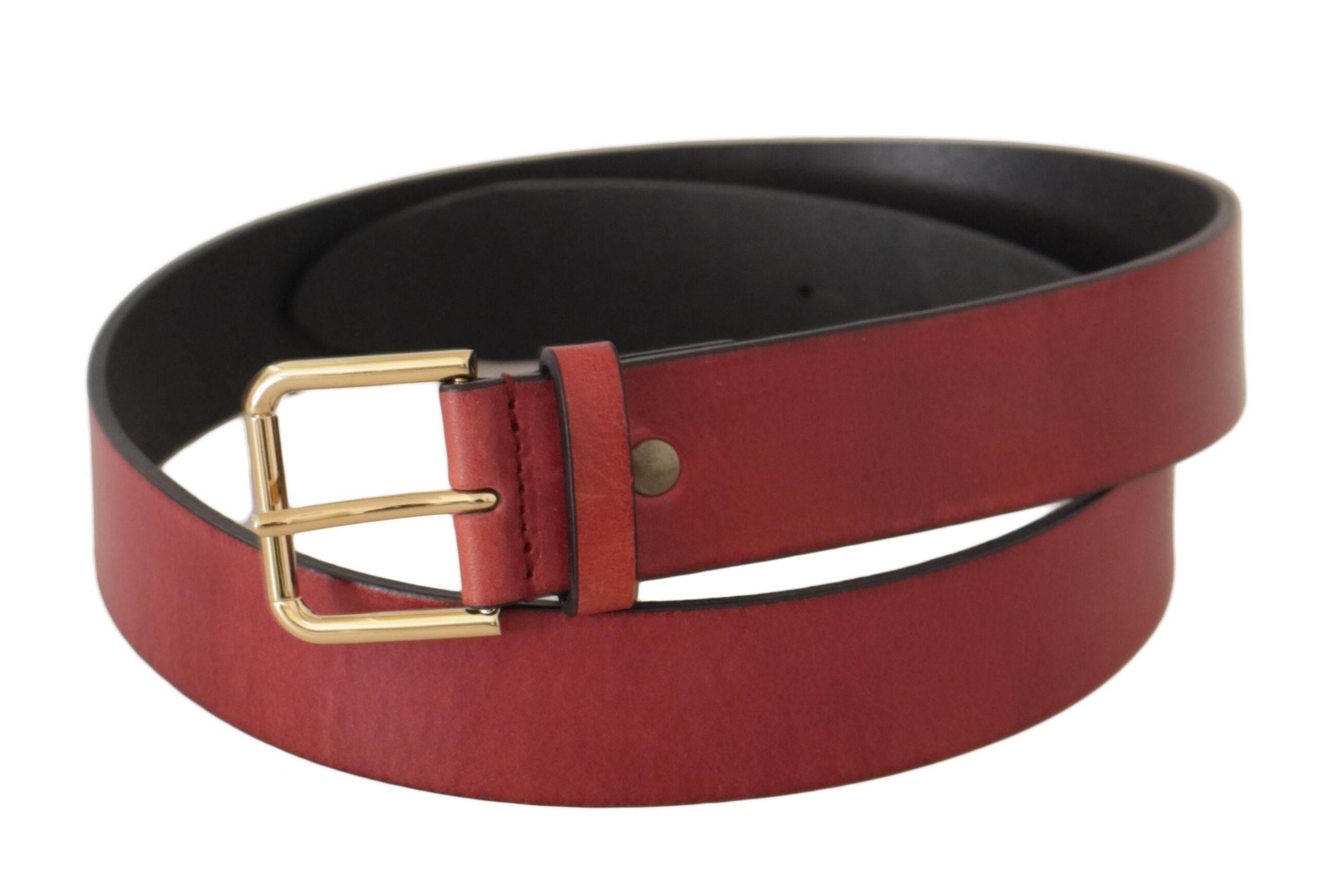 Dolce & Gabbana Elegant Red Leather Belt with Engraved Buckle - Hilstor