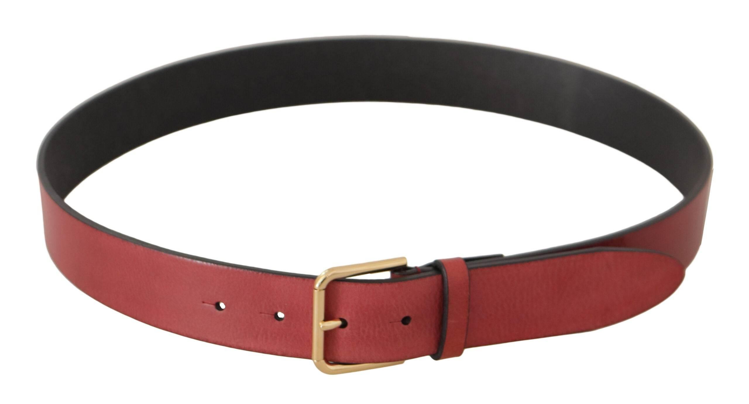 Dolce & Gabbana Elegant Red Leather Belt with Engraved Buckle - Hilstor