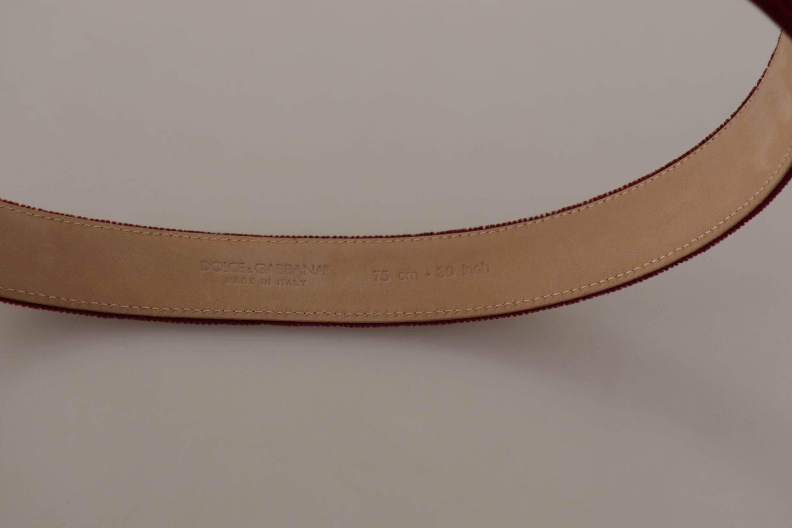 Dolce & Gabbana Red Velvet Silver Logo Engraved Metal Buckle Belt - Hilstor
