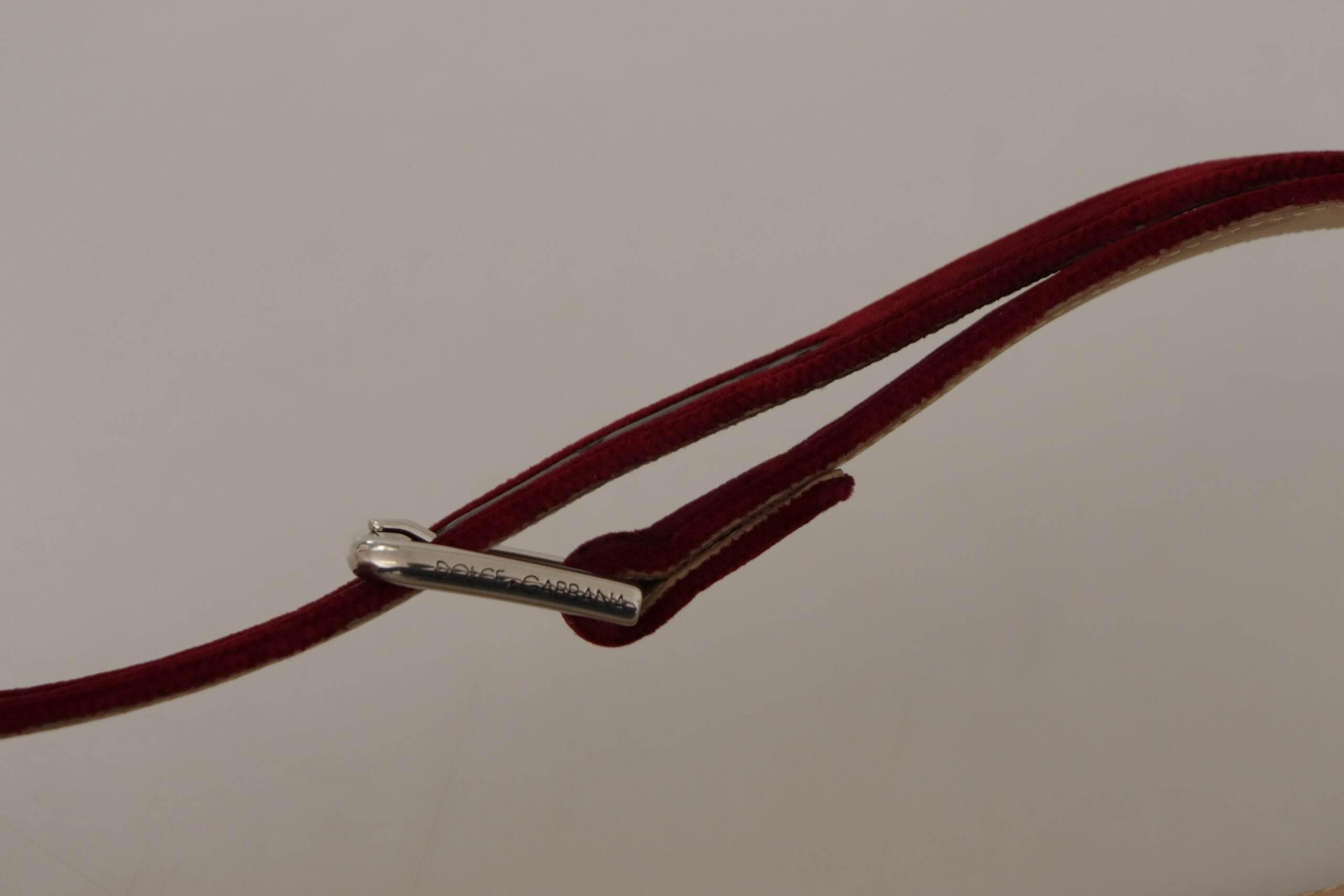 Dolce & Gabbana Red Velvet Silver Logo Engraved Metal Buckle Belt - Hilstor