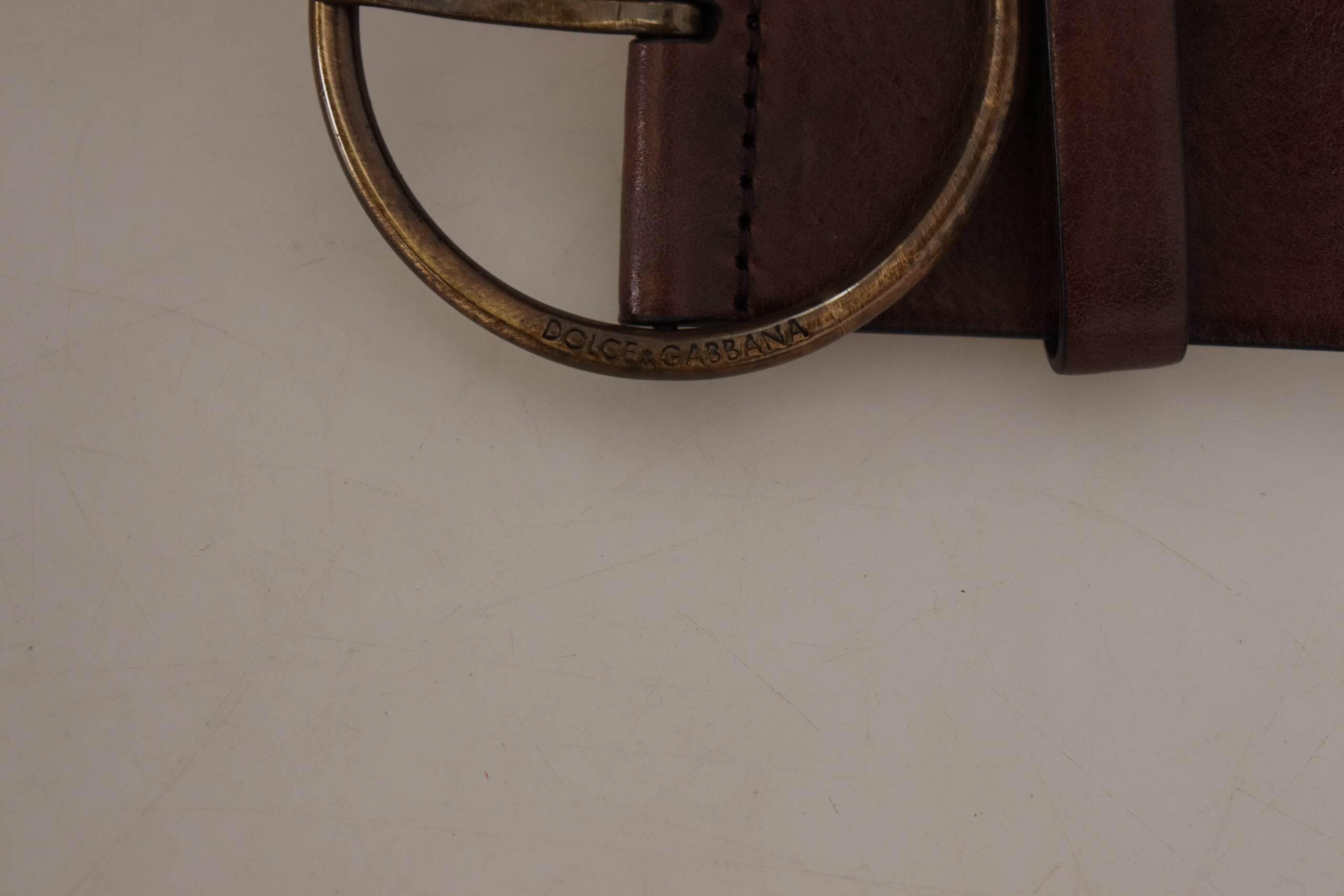 Dolce & Gabbana Elegant Leather Belt with Engraved Buckle - Hilstor