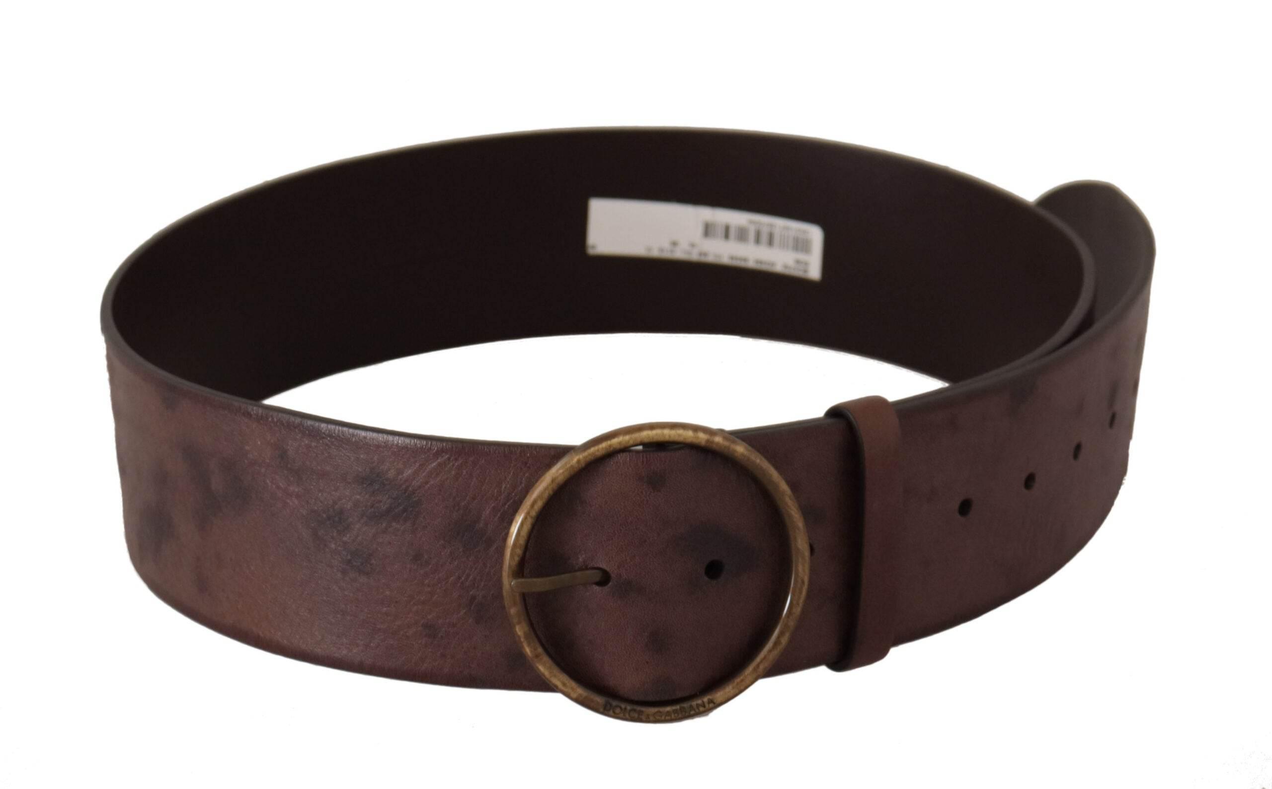 Dolce & Gabbana Elegant Dark Brown Leather Belt with Logo Buckle - Hilstor