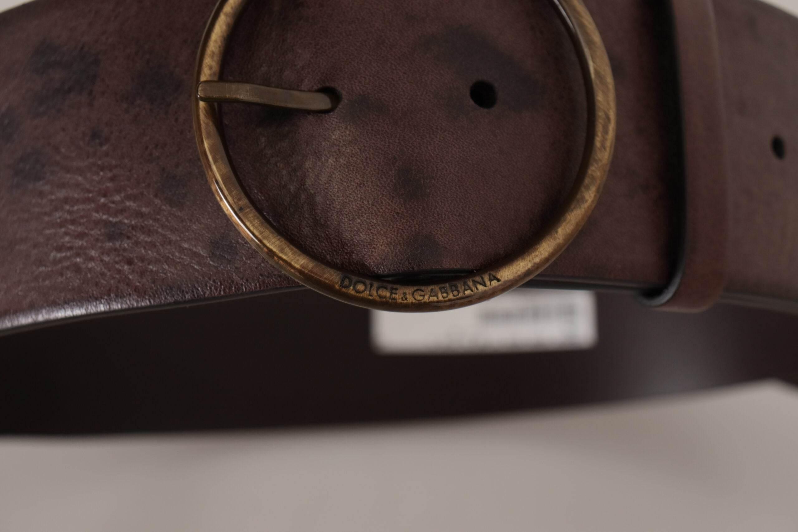 Dolce & Gabbana Elegant Dark Brown Leather Belt with Logo Buckle - Hilstor