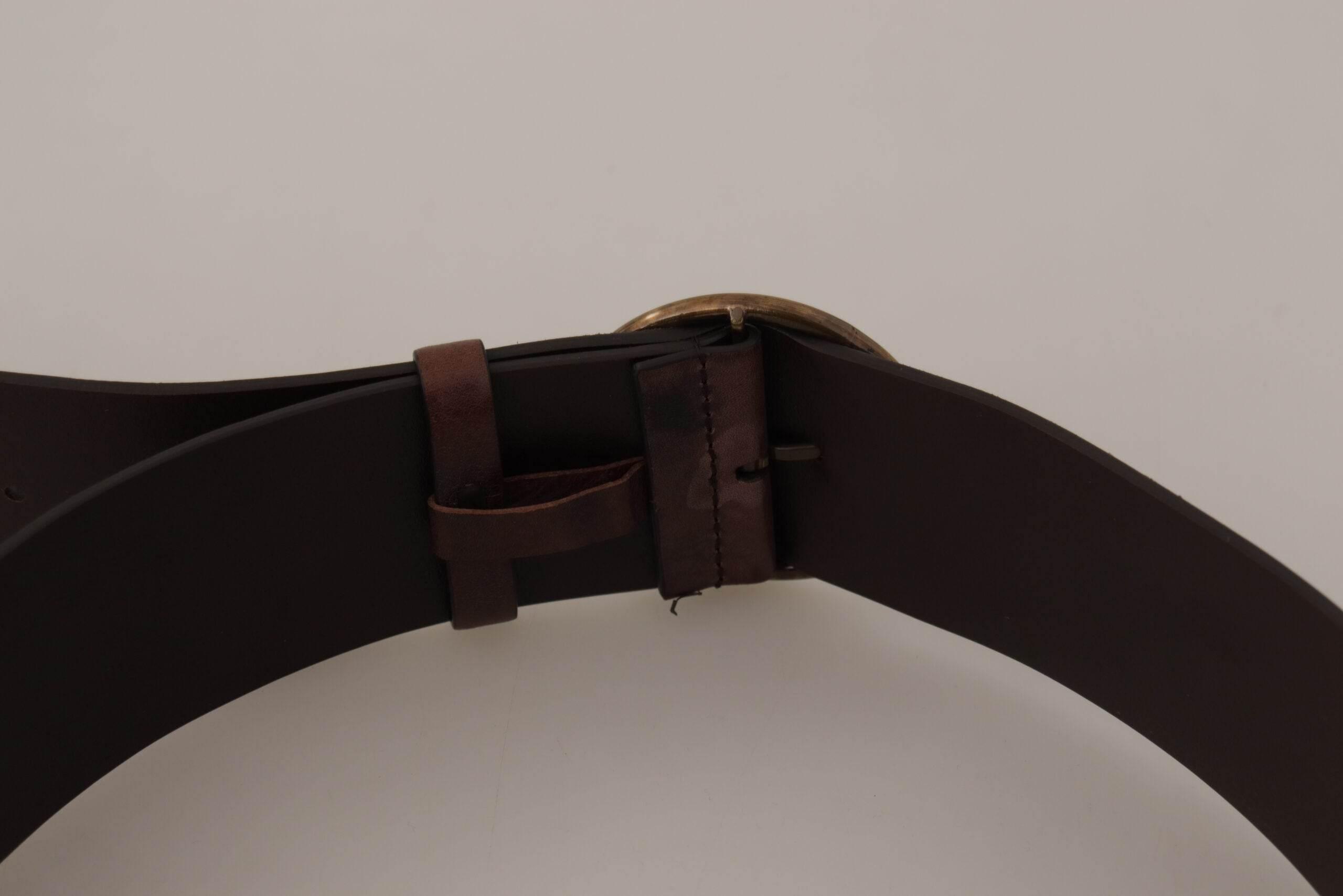Dolce & Gabbana Elegant Dark Brown Leather Belt with Logo Buckle - Hilstor