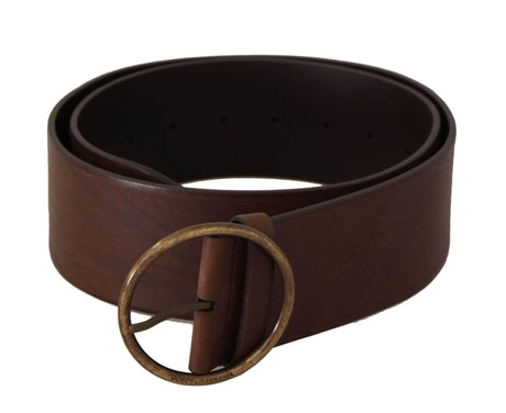 Dolce & Gabbana Elegant Brown Leather Belt with Engraved Buckle - Hilstor