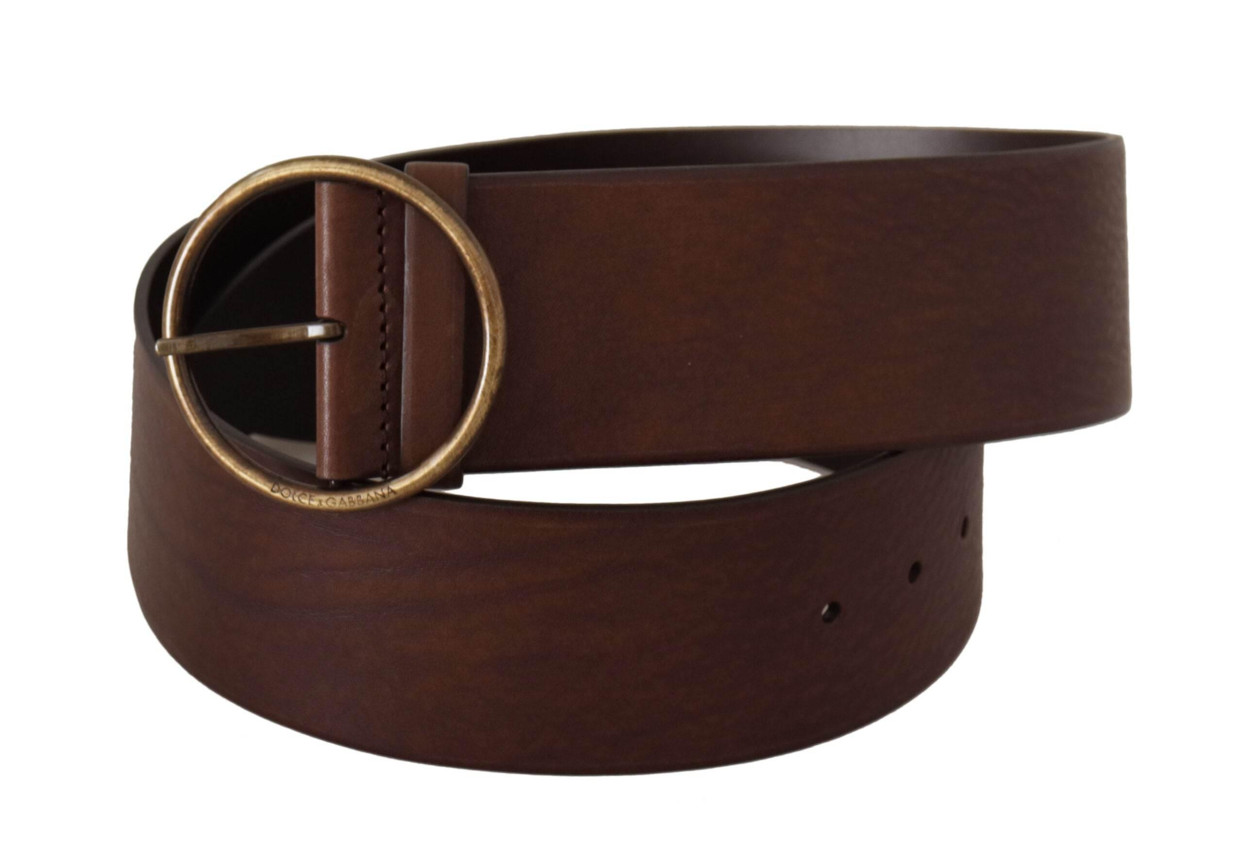 Dolce & Gabbana Elegant Brown Leather Belt with Engraved Buckle - Hilstor