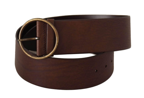 Dolce & Gabbana Elegant Brown Leather Belt with Engraved Buckle - Hilstor