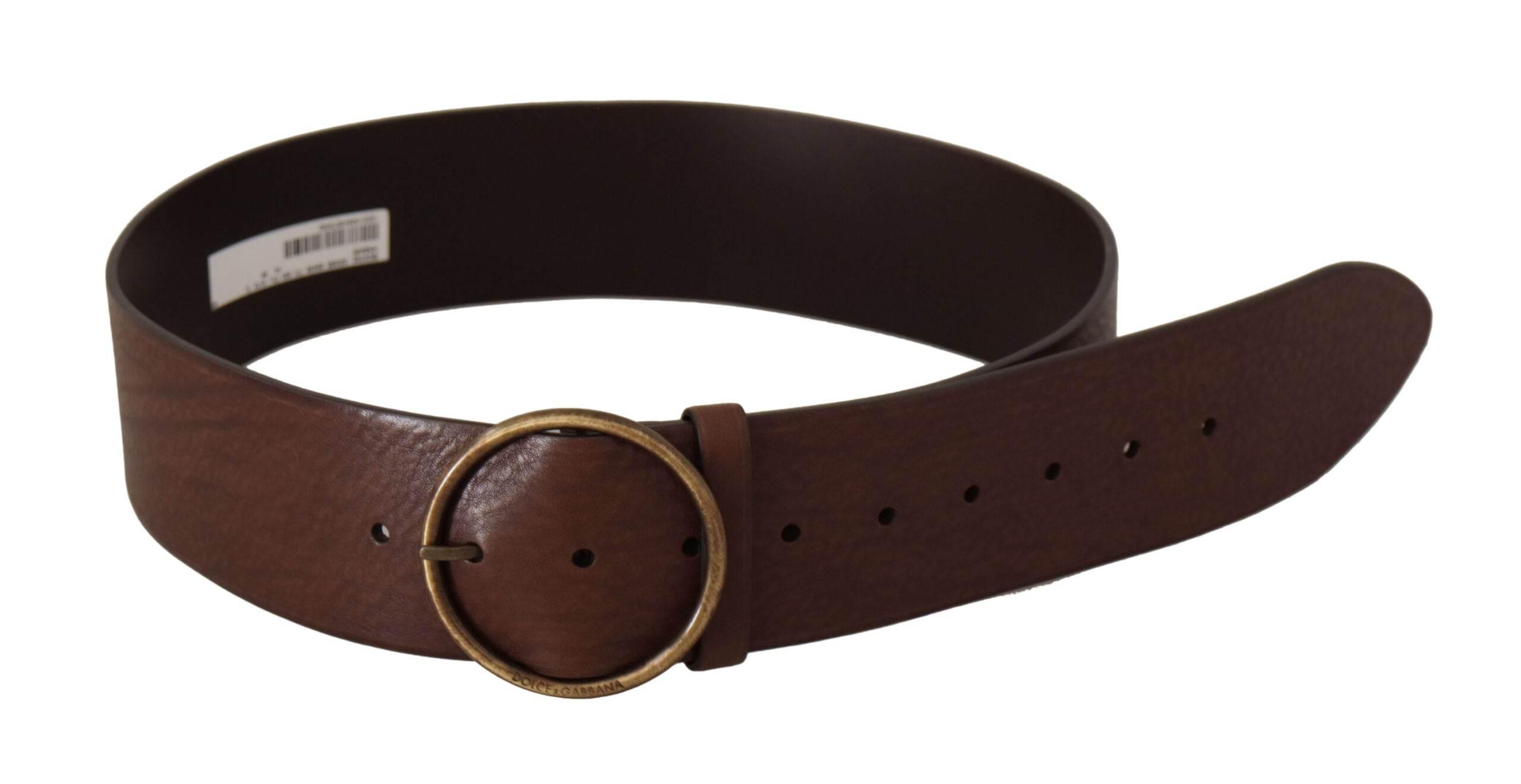 Dolce & Gabbana Elegant Brown Leather Belt with Engraved Buckle - Hilstor