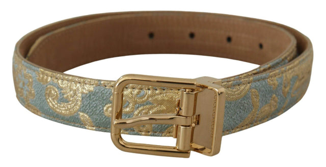 Dolce & Gabbana Elegant Light Blue Leather Belt with Gold Buckle - Hilstor