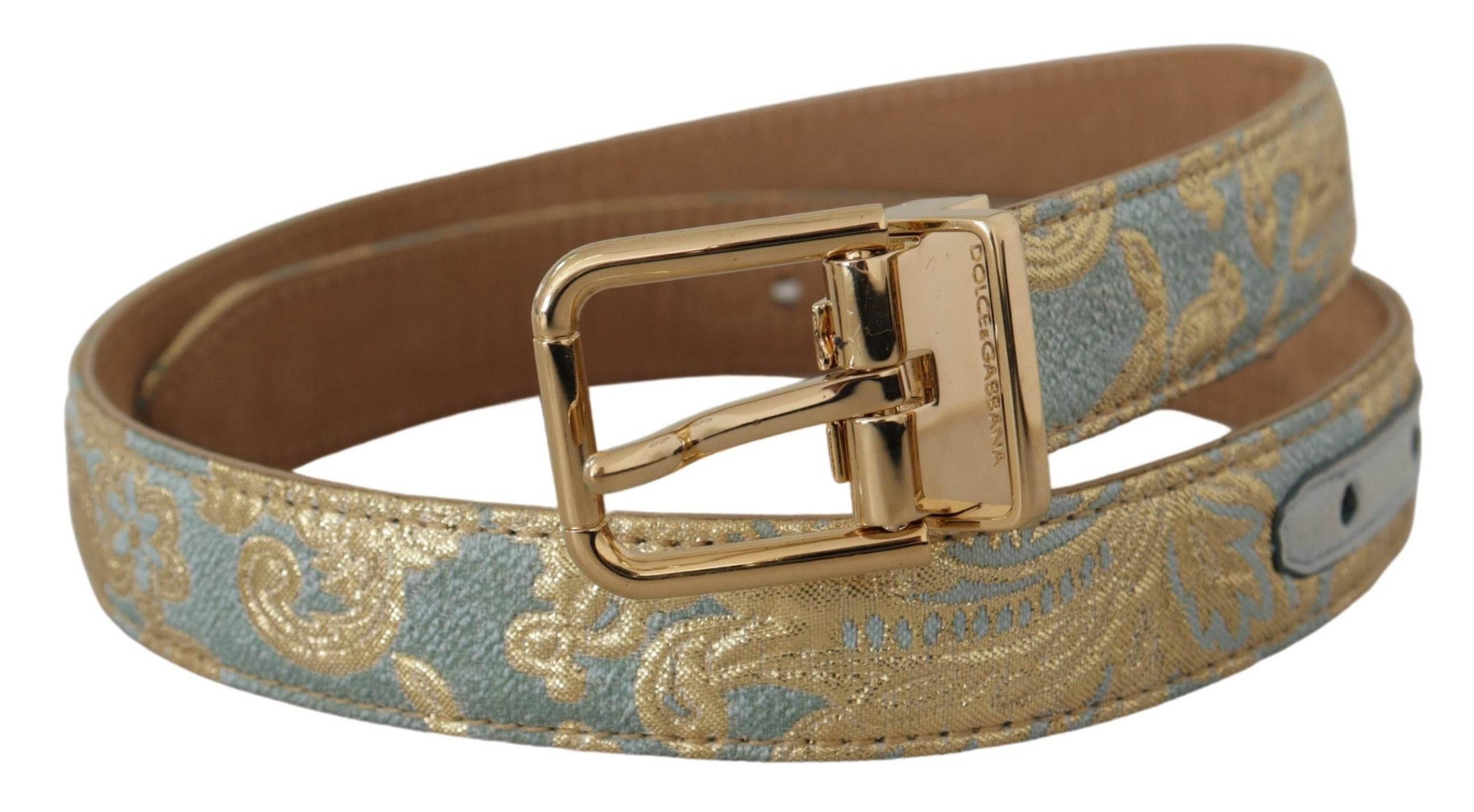 Dolce & Gabbana Elegant Light Blue Leather Belt with Gold Buckle - Hilstor