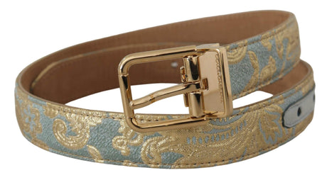 Dolce & Gabbana Elegant Light Blue Leather Belt with Gold Buckle - Hilstor