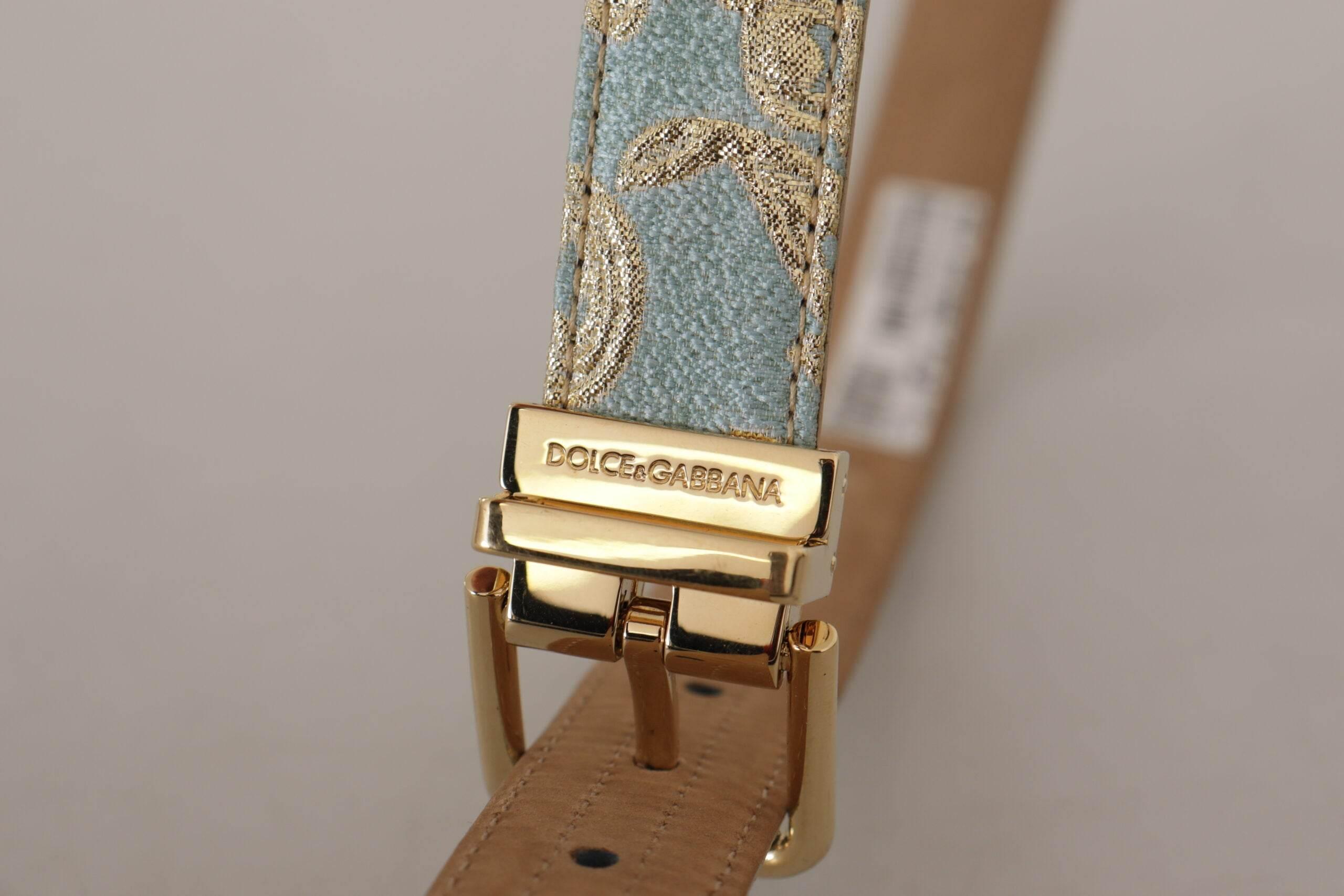 Dolce & Gabbana Elegant Light Blue Leather Belt with Gold Buckle - Hilstor