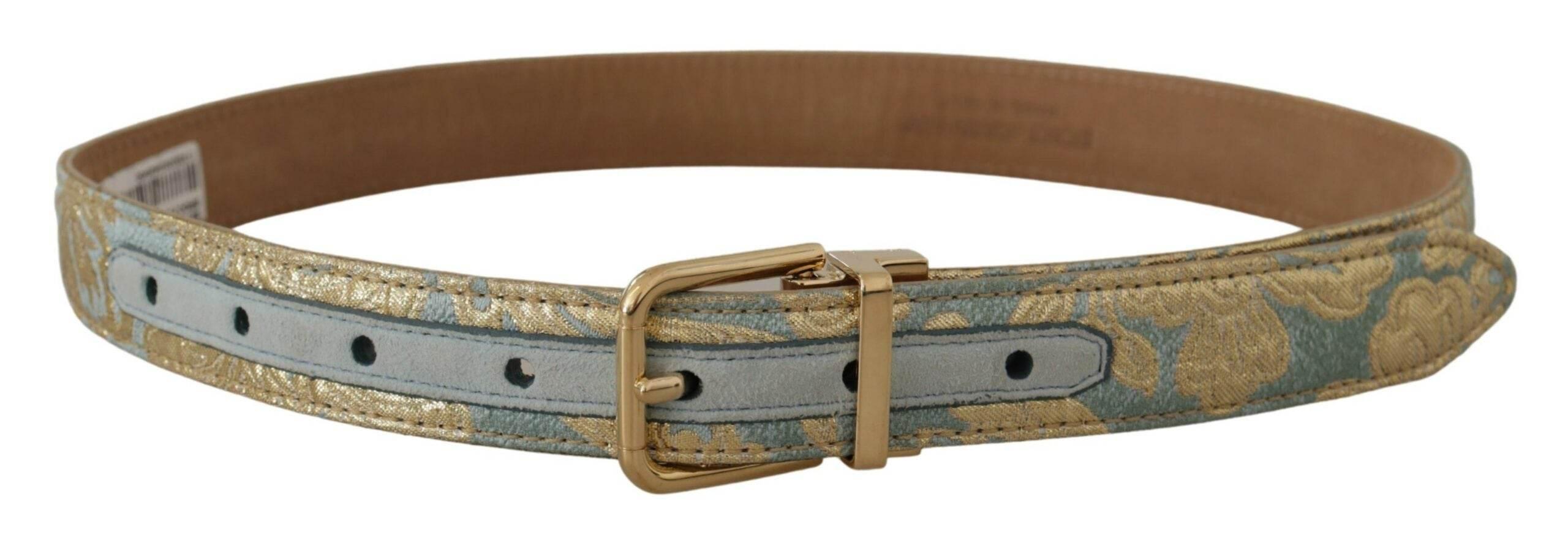Dolce & Gabbana Elegant Light Blue Leather Belt with Gold Buckle - Hilstor