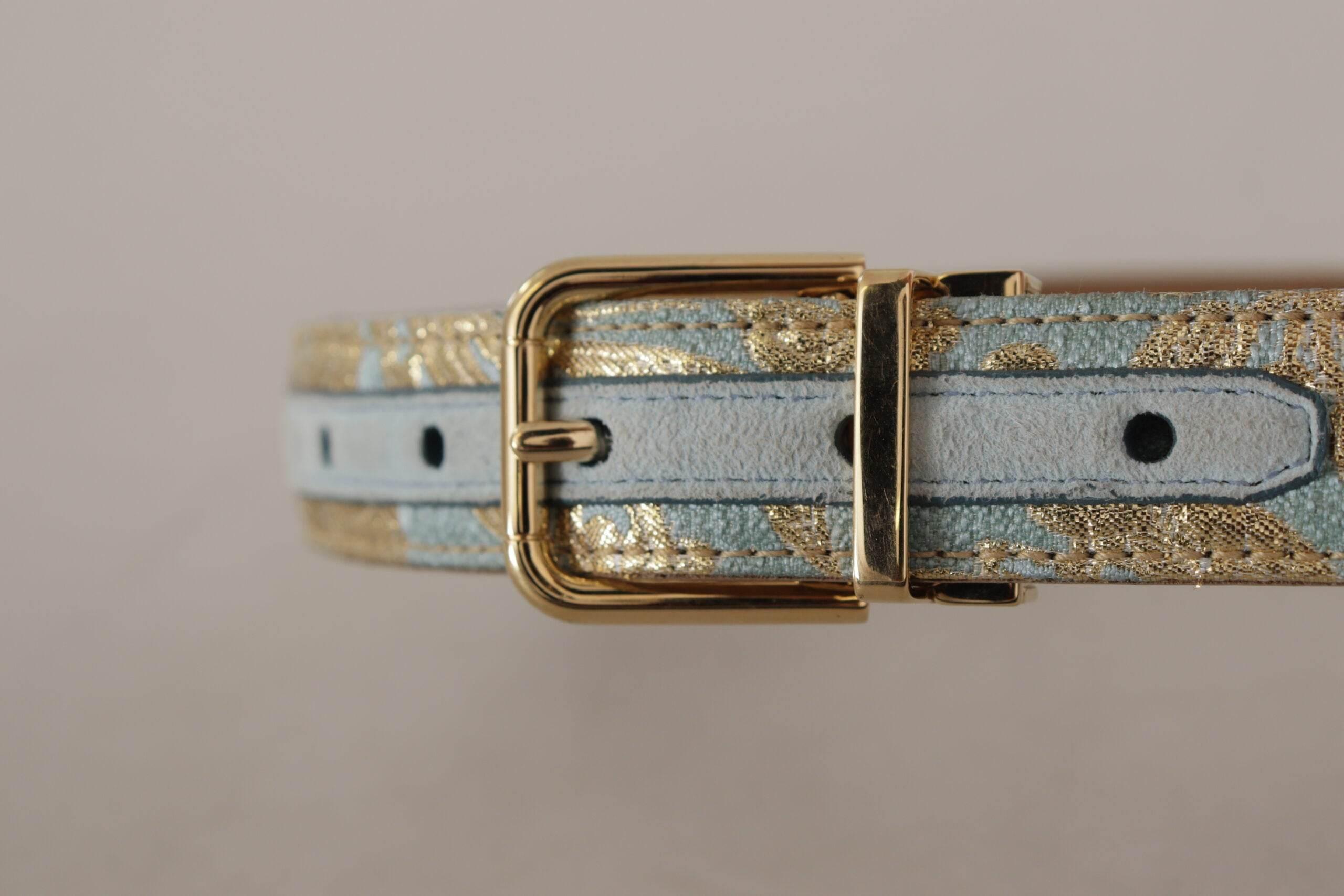 Dolce & Gabbana Elegant Light Blue Leather Belt with Gold Buckle - Hilstor