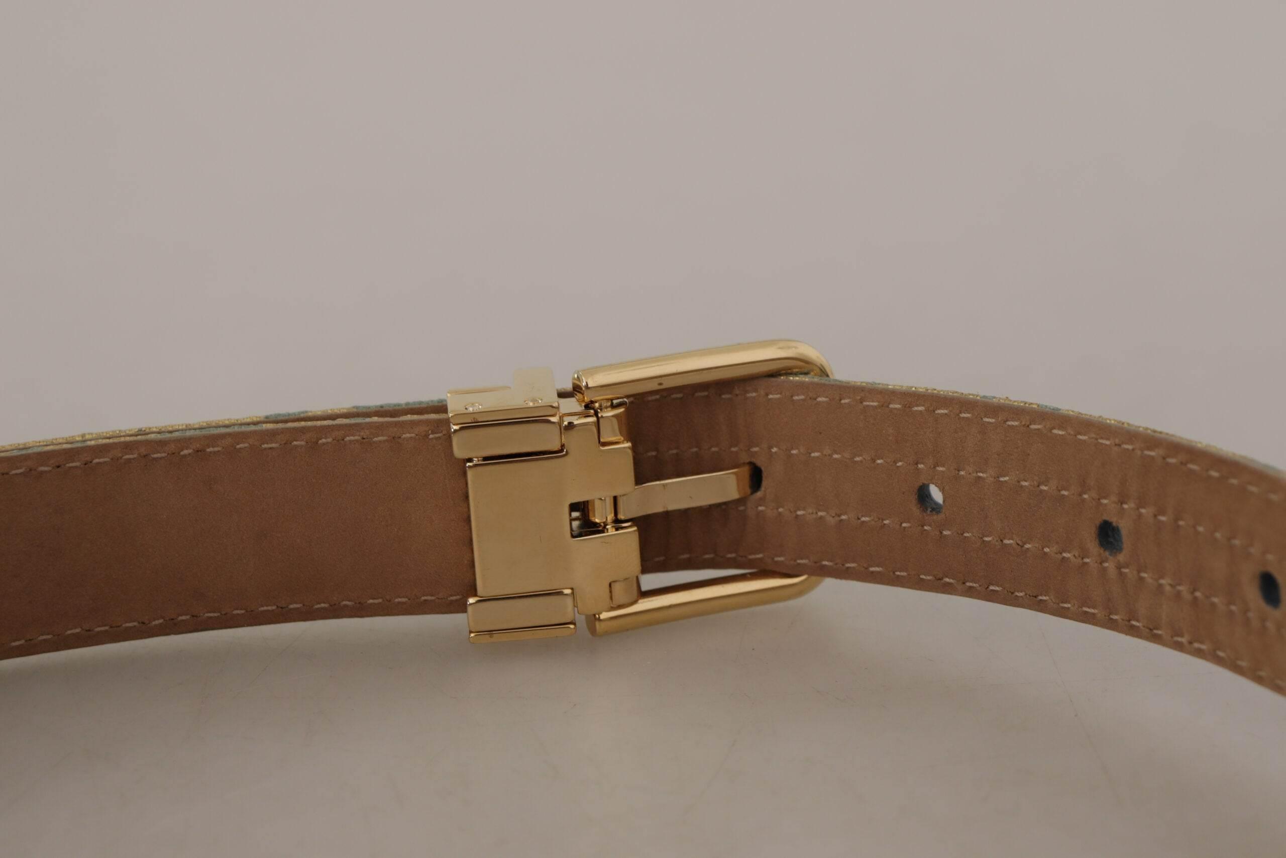 Dolce & Gabbana Elegant Light Blue Leather Belt with Gold Buckle - Hilstor