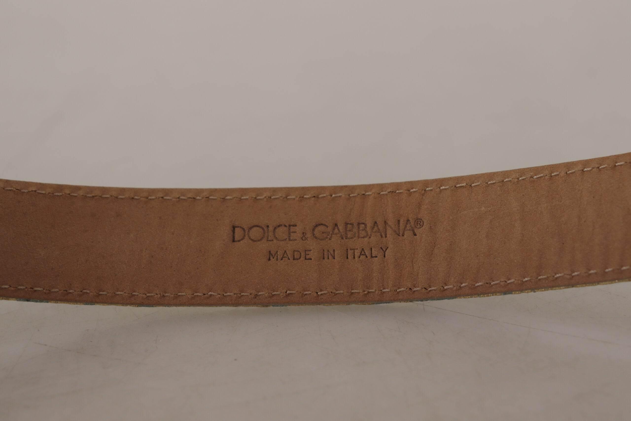 Dolce & Gabbana Elegant Light Blue Leather Belt with Gold Buckle - Hilstor