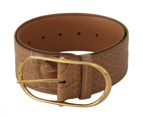 Dolce & Gabbana Elegant Beige Leather Belt with Engraved Buckle - Hilstor