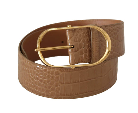 Dolce & Gabbana Elegant Beige Leather Belt with Engraved Buckle - Hilstor