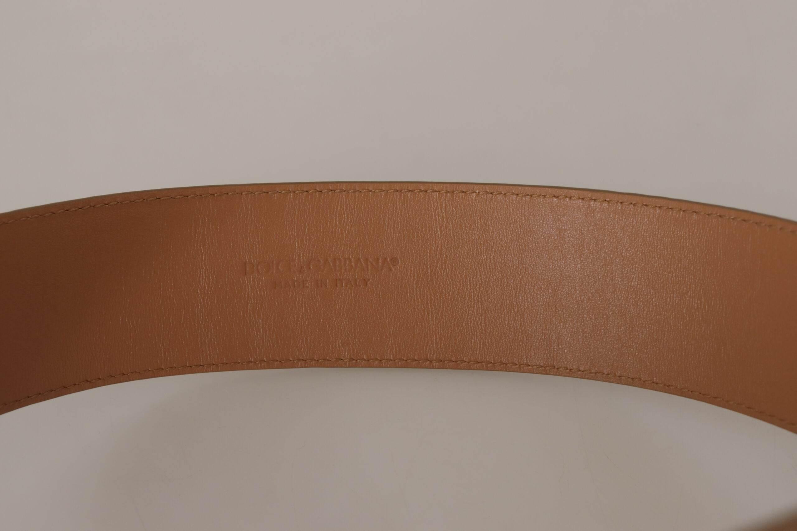 Dolce & Gabbana Elegant Beige Leather Belt with Engraved Buckle - Hilstor