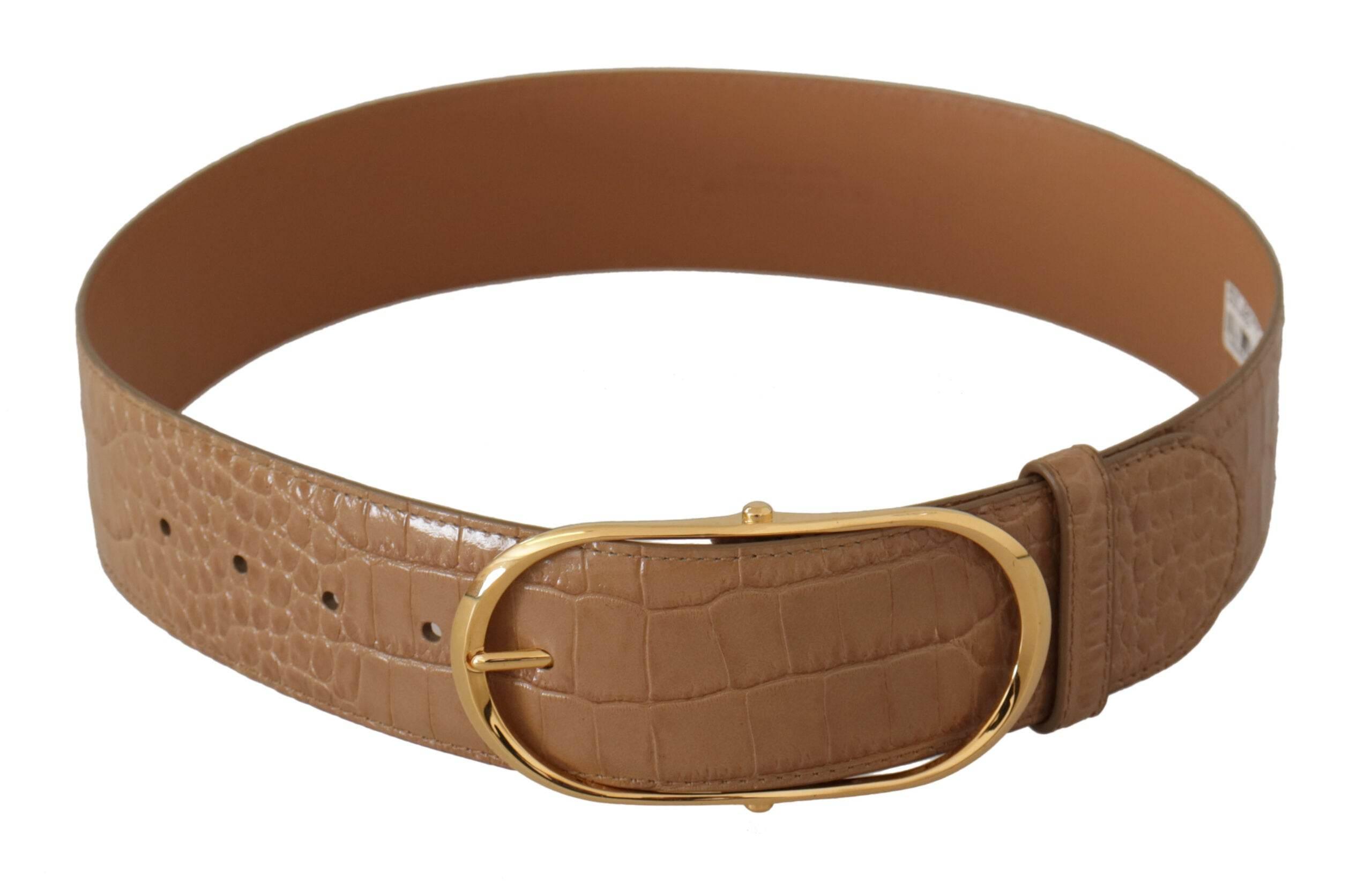 Dolce & Gabbana Elegant Beige Leather Belt with Engraved Buckle - Hilstor