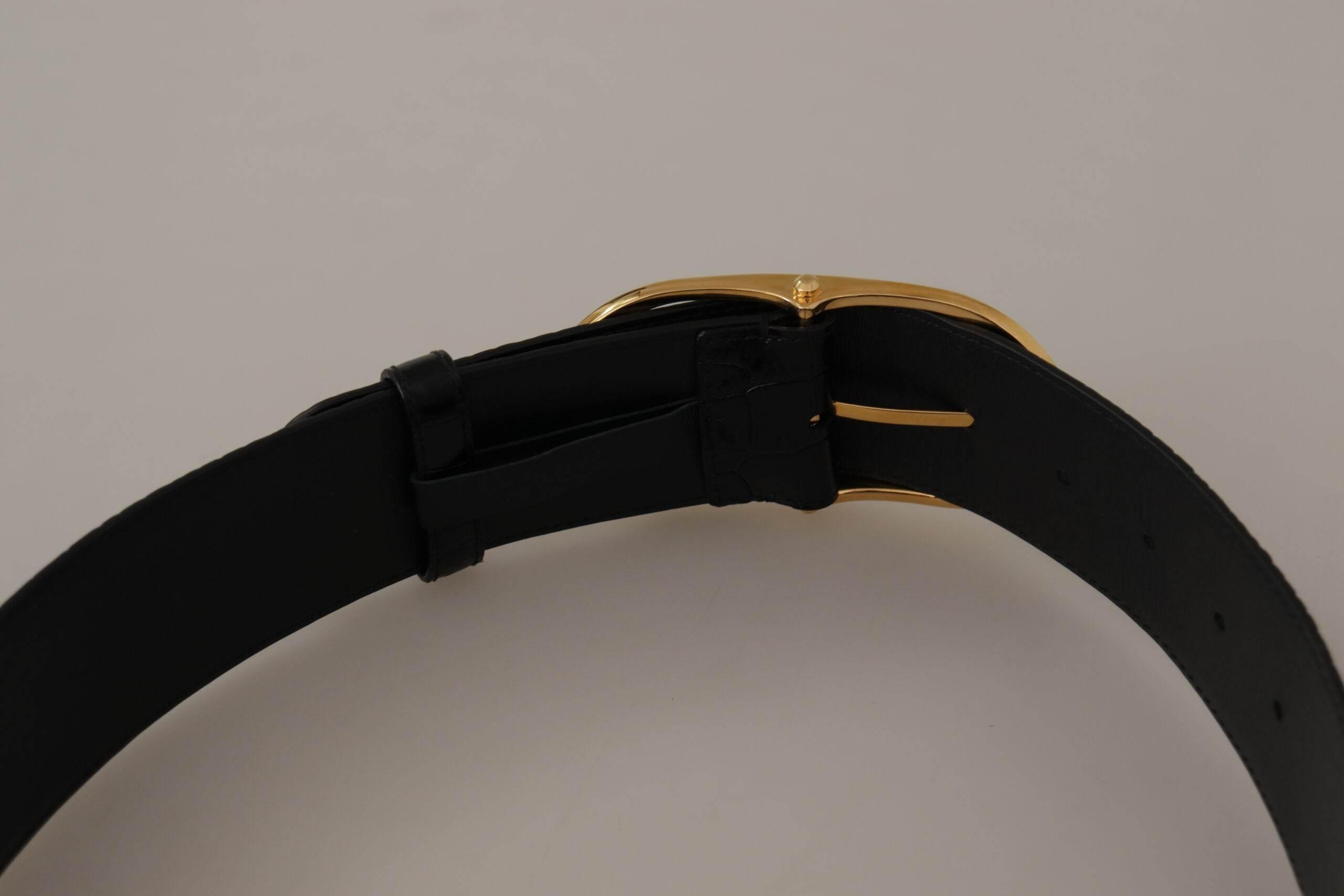 Dolce & Gabbana Chic Black Leather Logo Belt - Hilstor