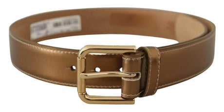 Dolce & Gabbana Elegant Bronze Leather Belt with Logo Buckle - Hilstor