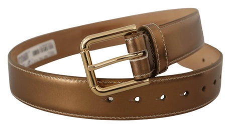 Dolce & Gabbana Elegant Bronze Leather Belt with Logo Buckle - Hilstor