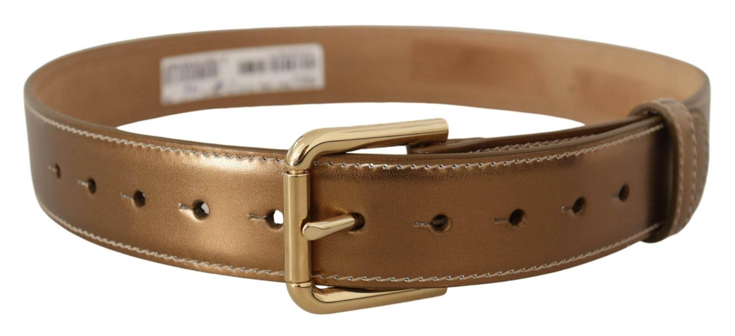 Dolce & Gabbana Elegant Bronze Leather Belt with Logo Buckle - Hilstor