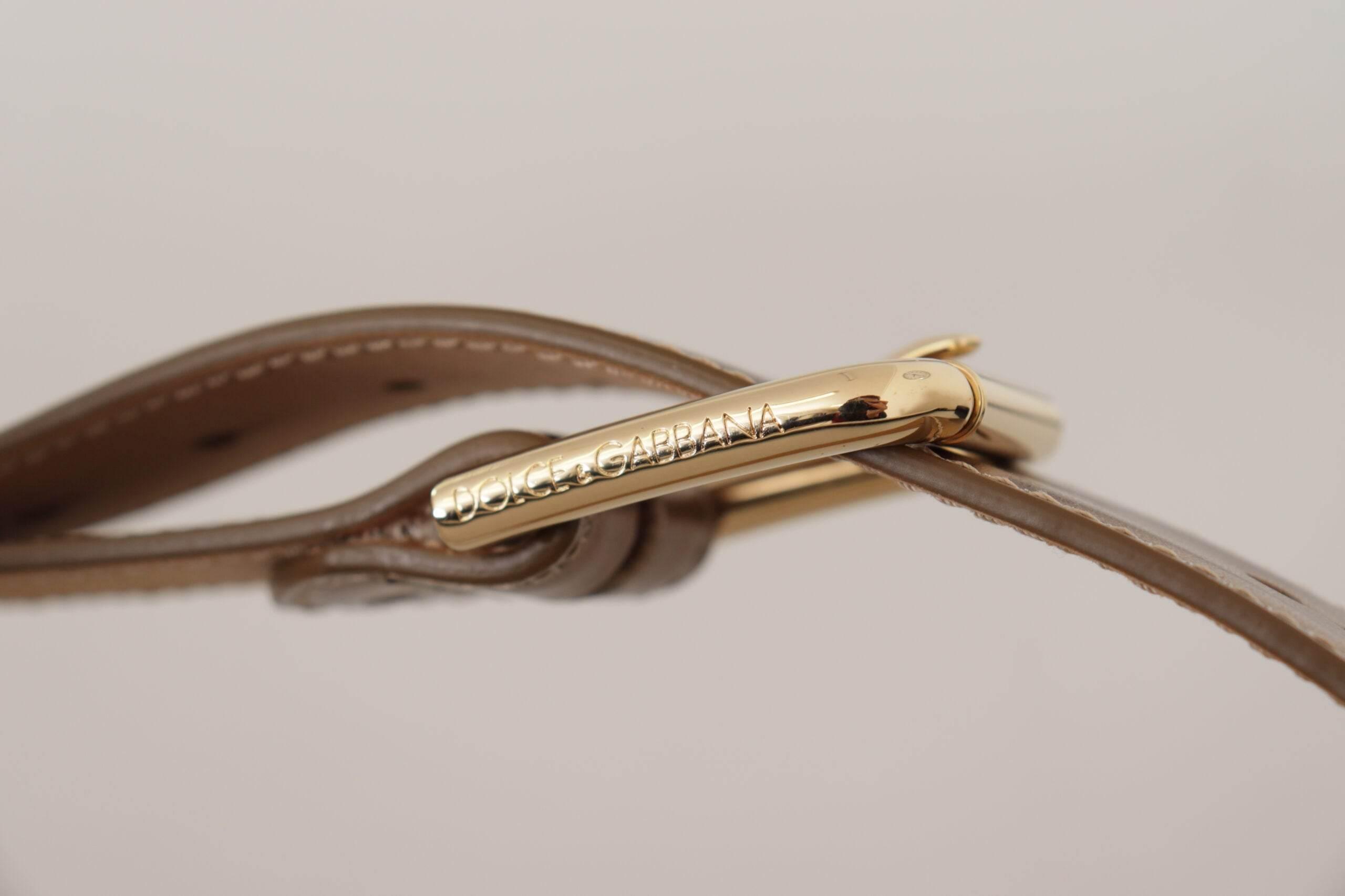 Dolce & Gabbana Elegant Bronze Leather Belt with Logo Buckle - Hilstor