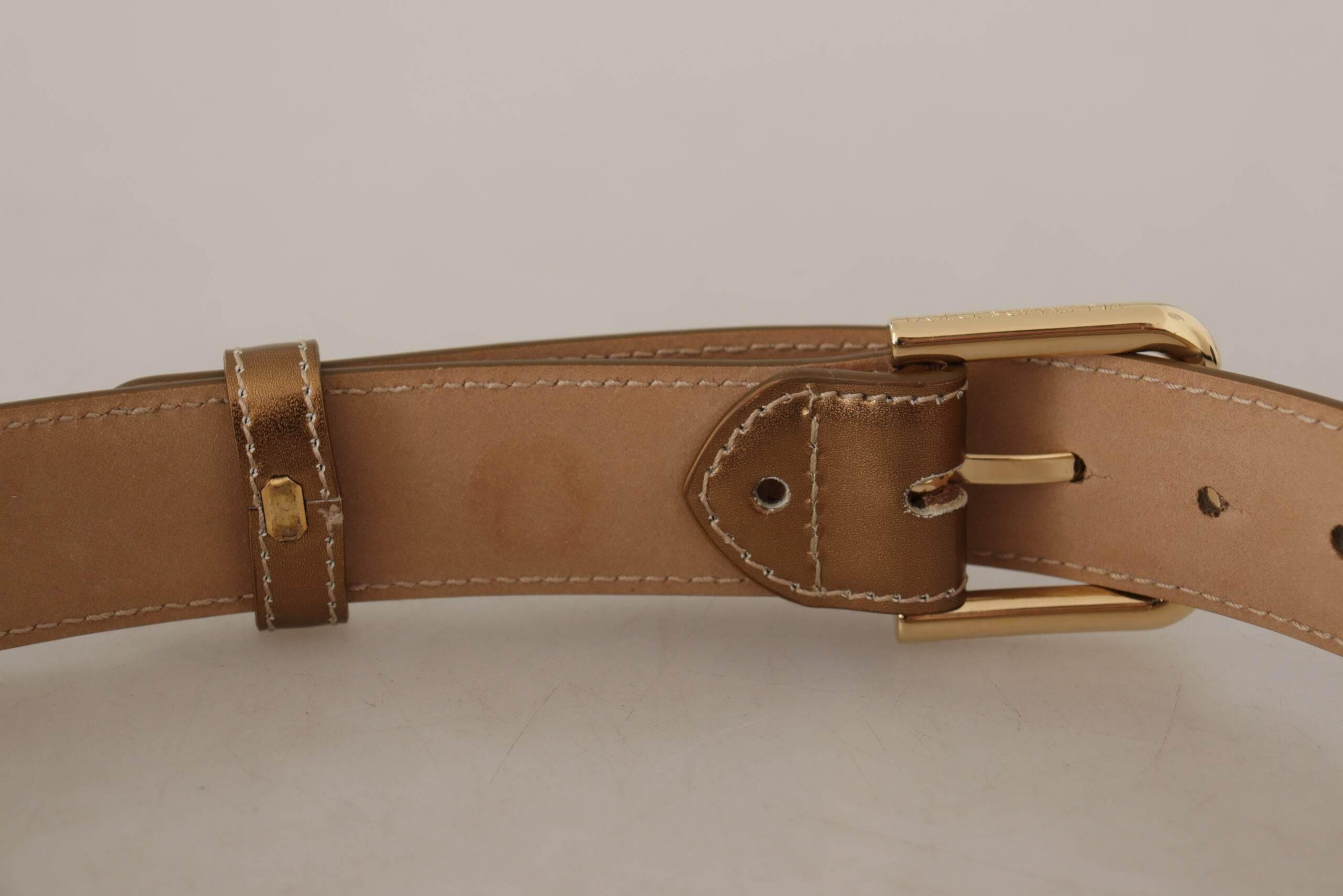 Dolce & Gabbana Elegant Bronze Leather Belt with Logo Buckle - Hilstor